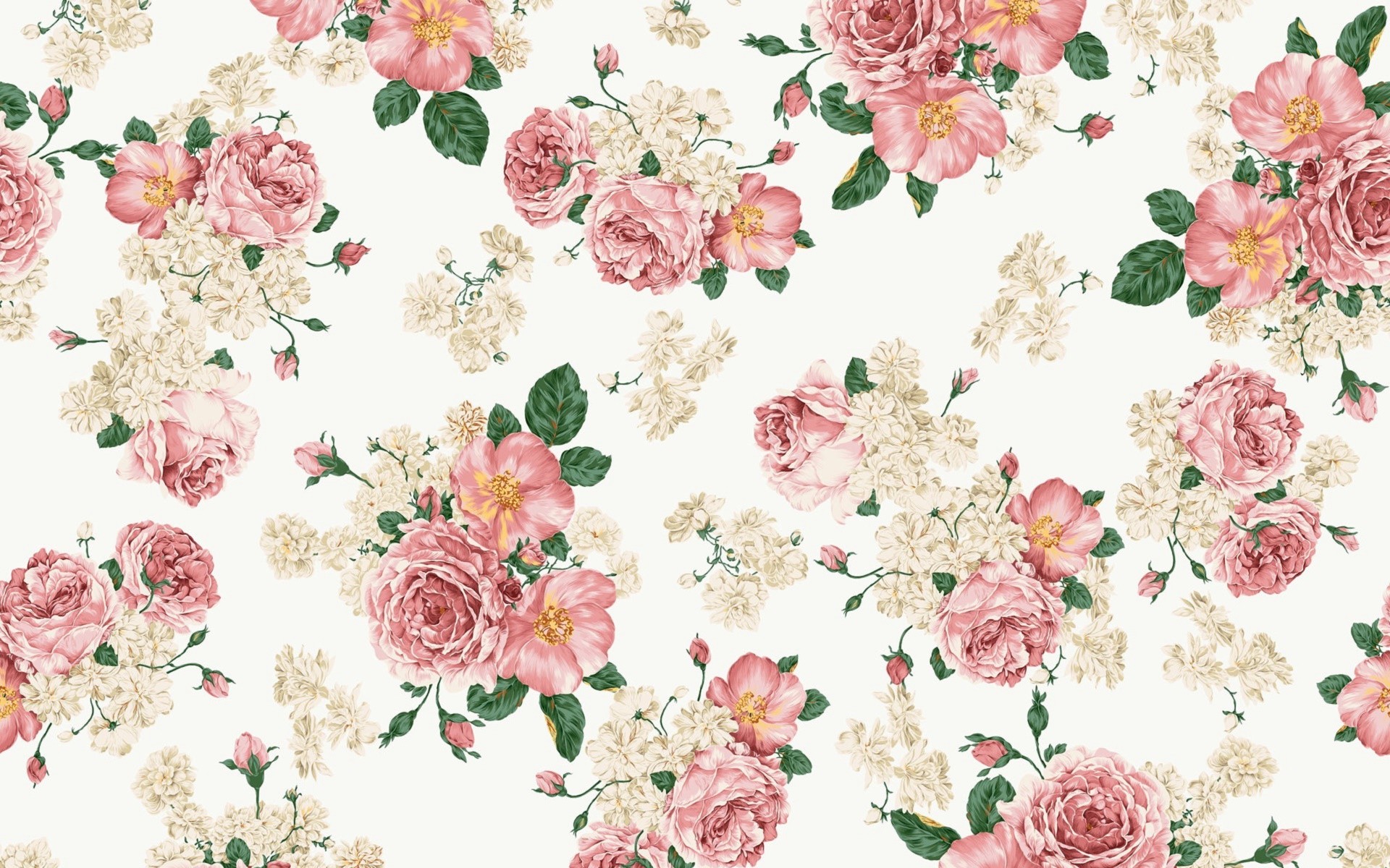 Rose vintage, Motivo floreale, Rosa, Sfondo crema, Full HD, wallpaper per portatile