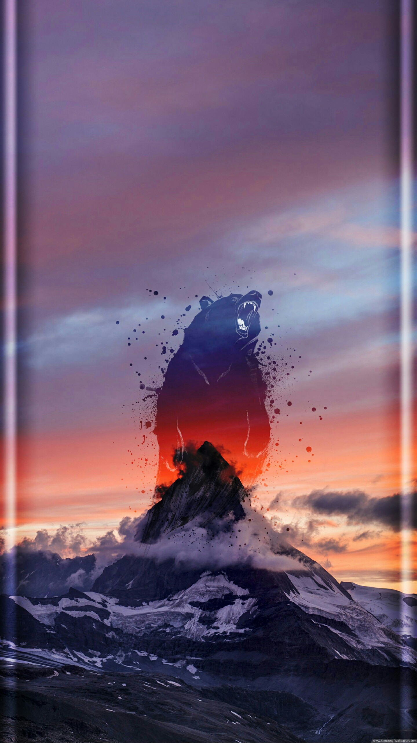 Montagna, Tramonto, Arte digitale, sfondo schermata di blocco Galaxy S7