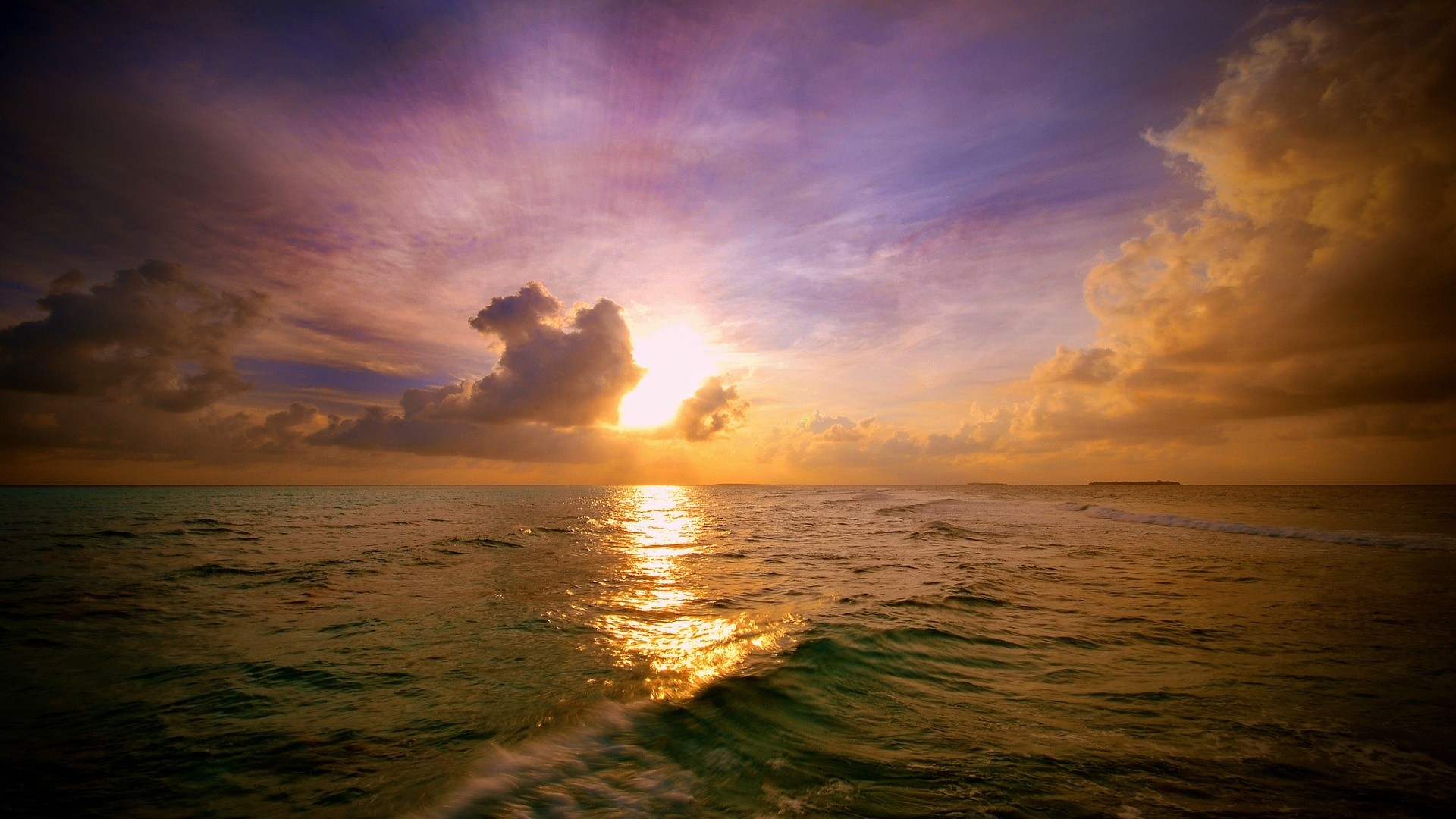 Tramonto, Mare, Nuvole, 1920x1080, sfondo per PC