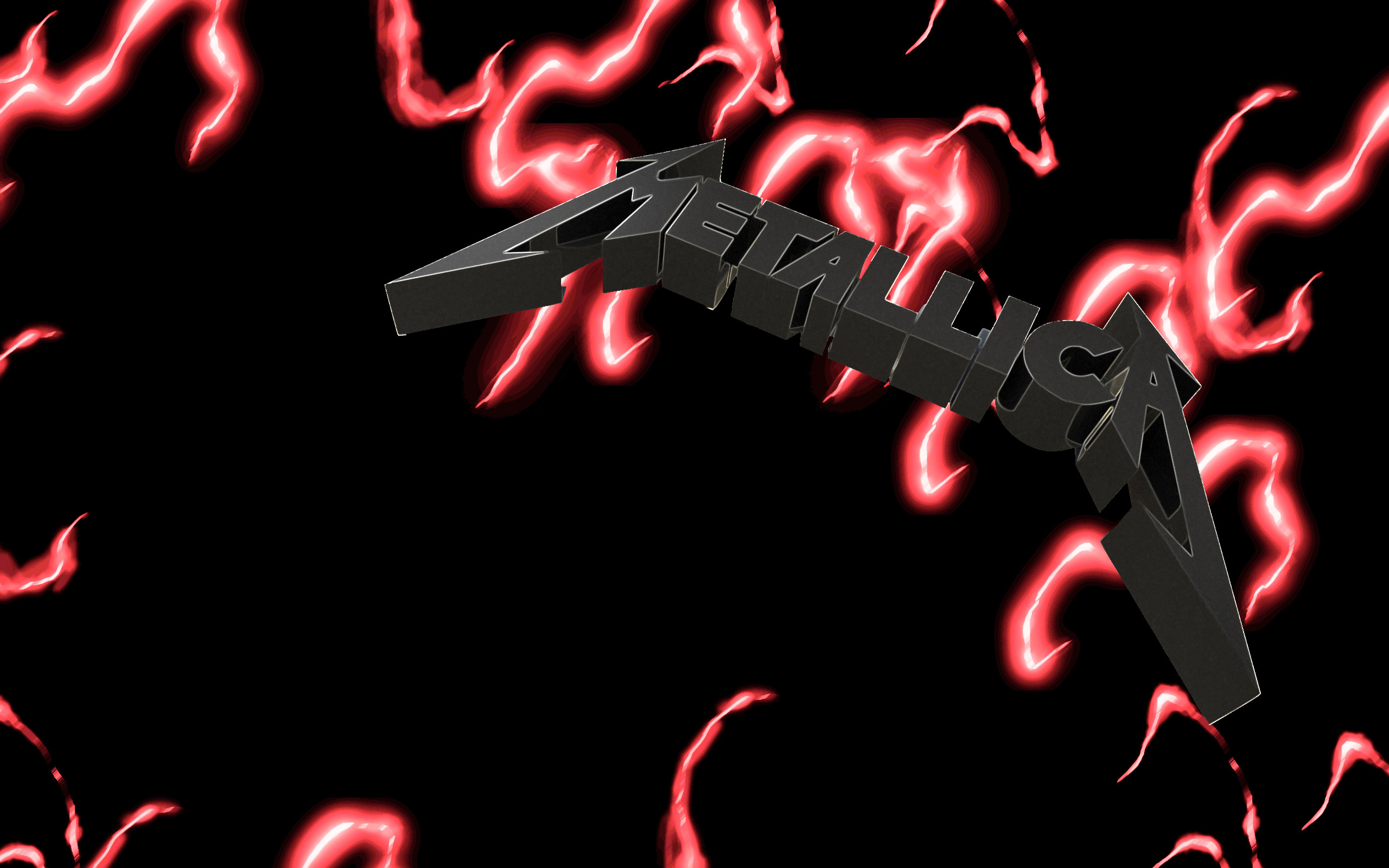 Metallica, Logo 3D, Fulmini rossi, 2K 1600p, sfondo desktop