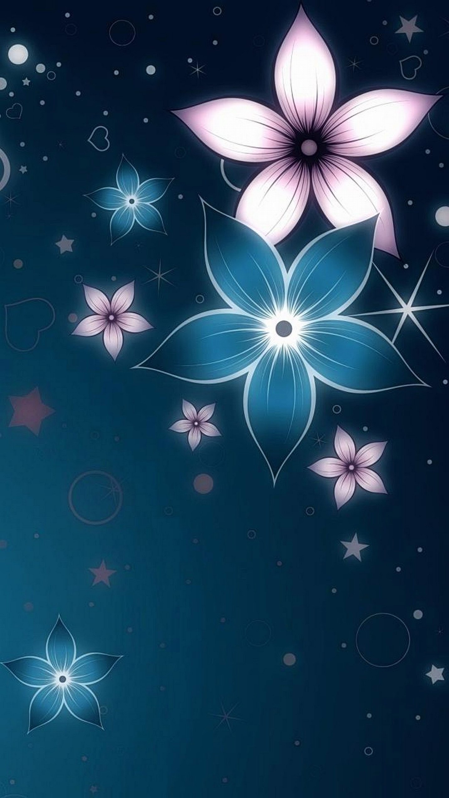 Fiori, Illustrazione, Stelle, Verde acqua, Rosa, wallpaper LG G3
