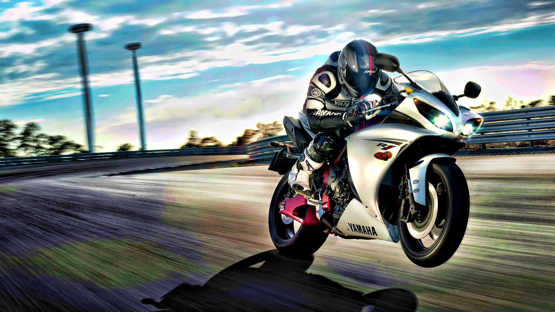Yamaha YZF-R1, Superbike, Pista, Motociclista, Piega, Full HD, sfondo per PC