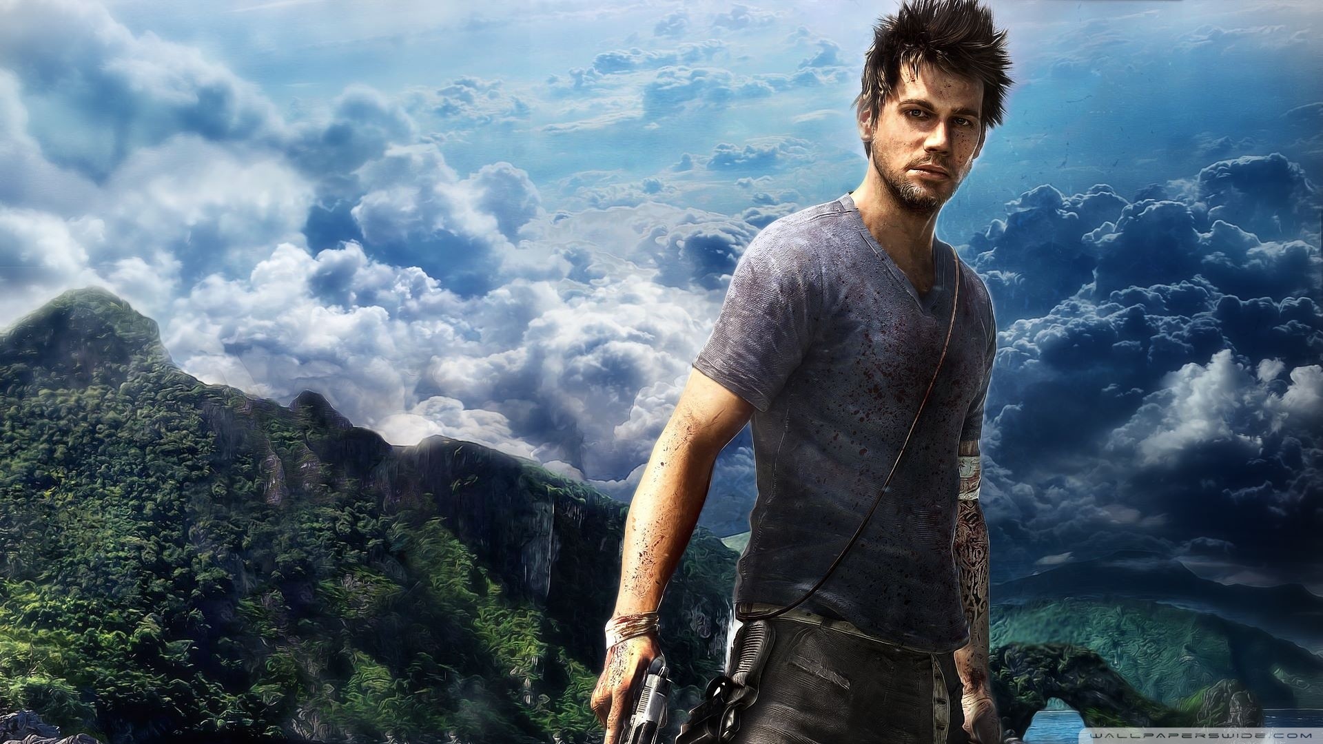 Jason Brody, Far Cry 3, Montagne, Nuvole, Full HD, sfondo desktop
