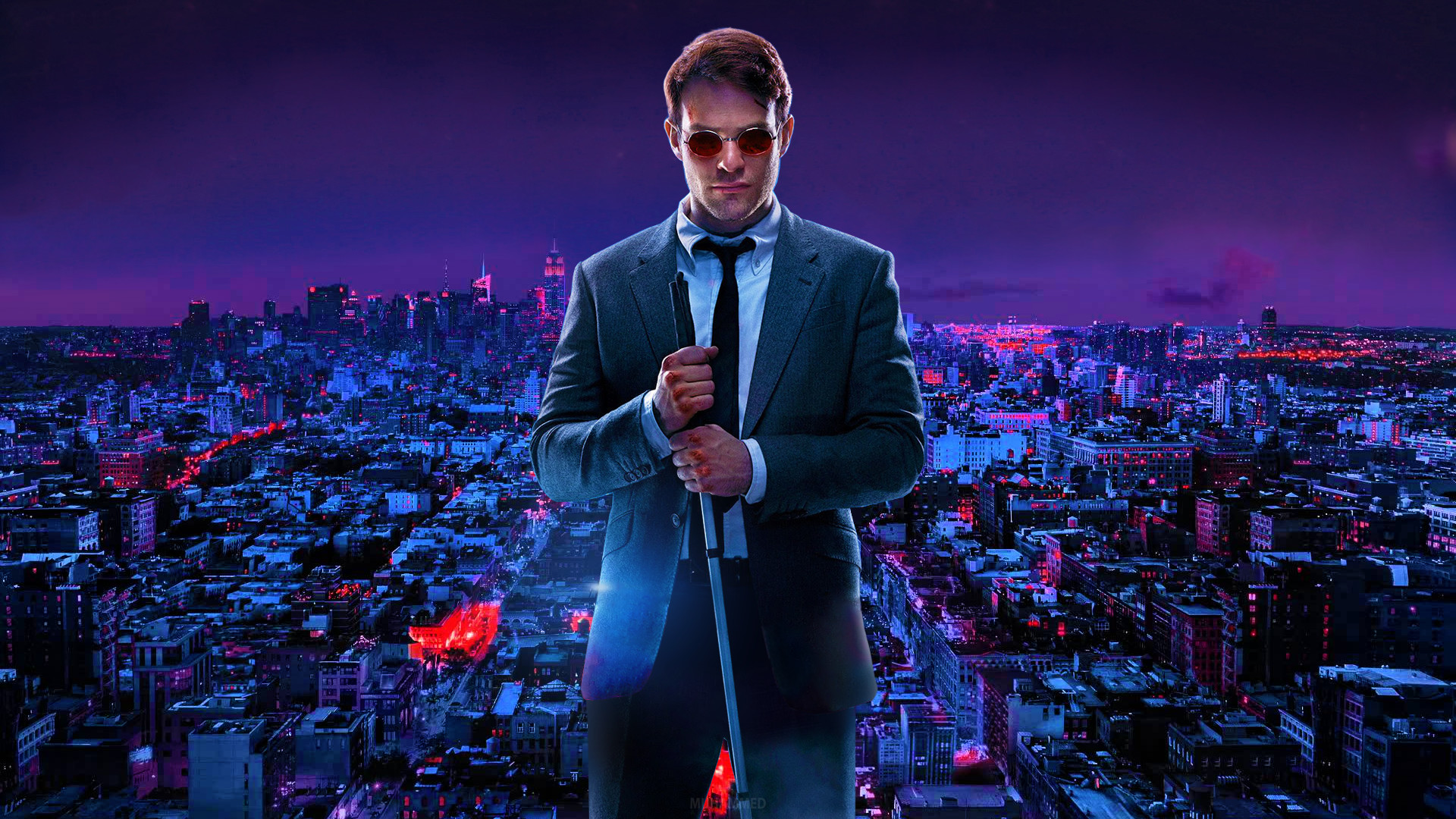 Matt Murdock, Charlie Cox, Daredevil, Skyline, Notte, Full HD, sfondo per portatile