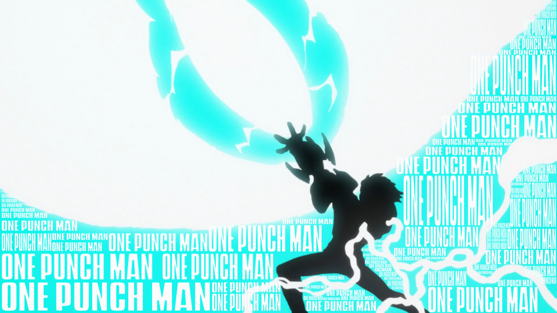 One Punch Man, Tipografia, Silhouette, Azzurro, Full HD 1080p, sfondo desktop