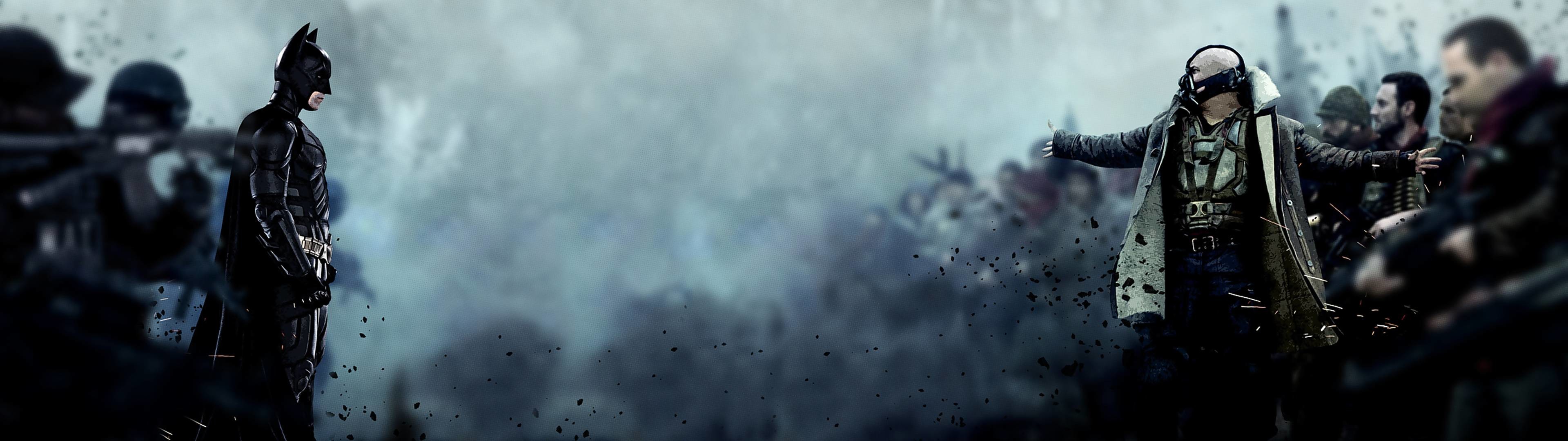 Batman, Bane, Il cavaliere oscuro - Il ritorno, Tom Hardy, Christian Bale, sfondo doppio monitor