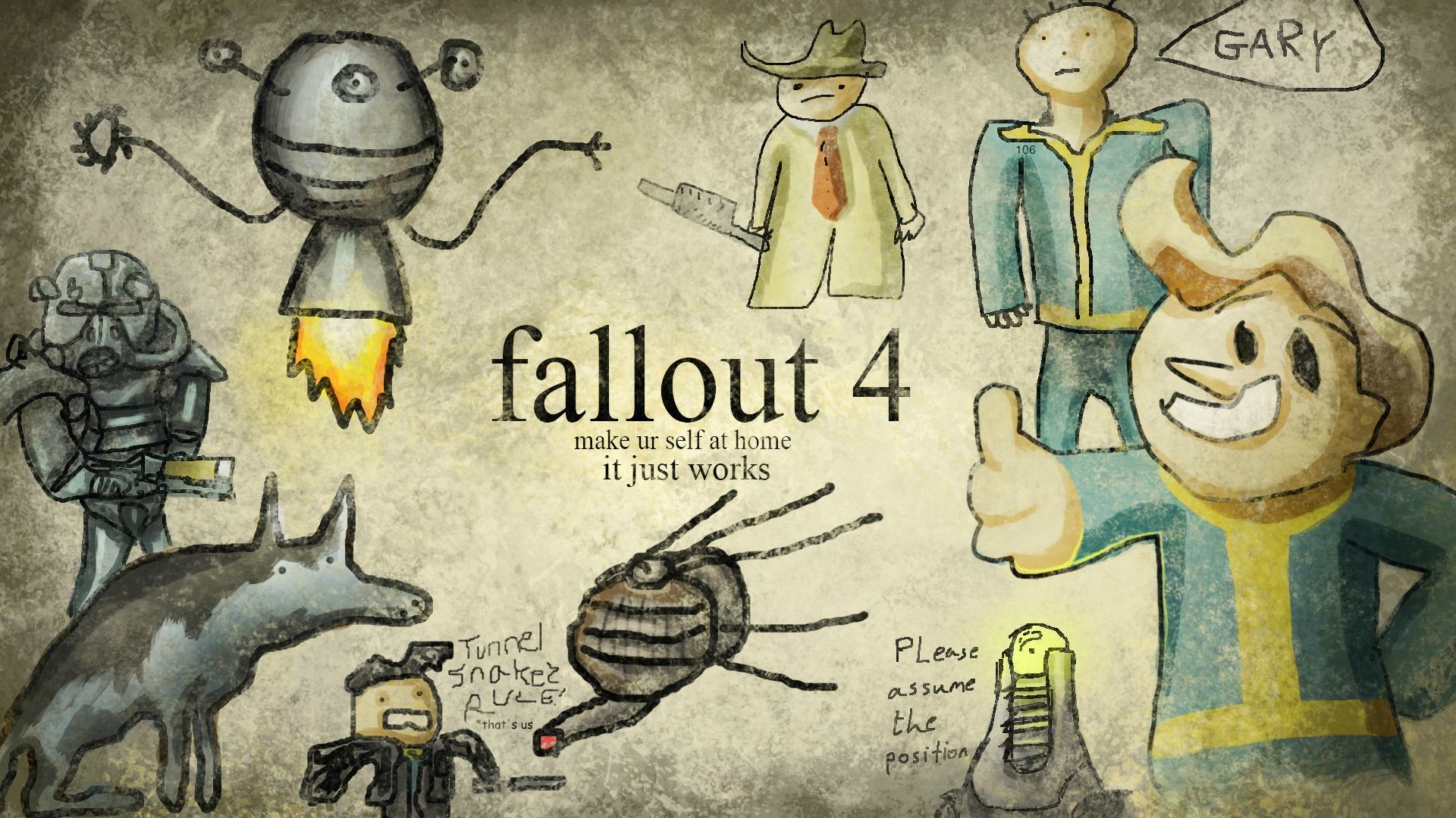 Fallout 4, Vault Boy, Disegni, Codsworth, Schizzo, 1920x1080, sfondo per PC