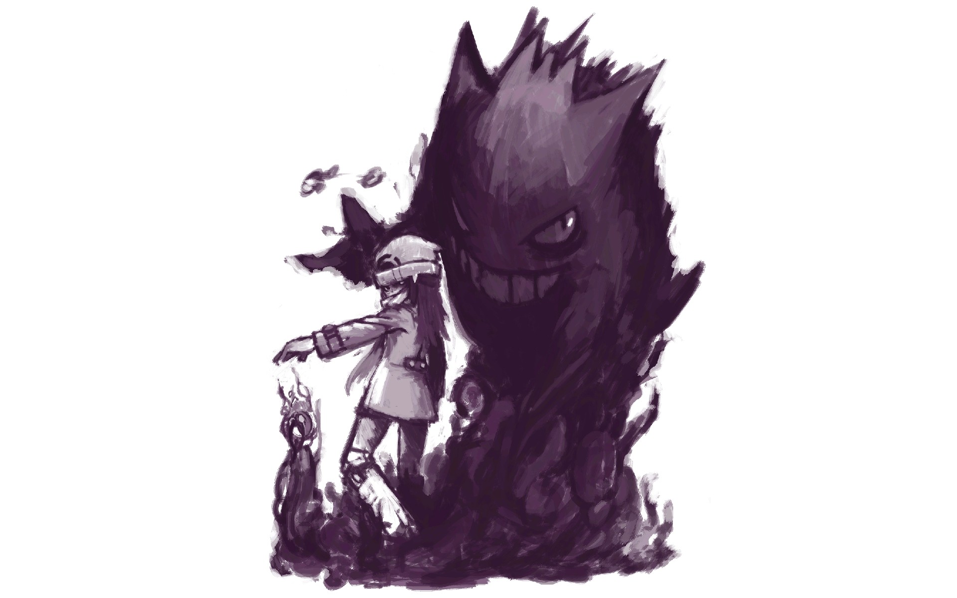 Gengar, Pokémon, Fan art, Sfondo bianco, Full HD, wallpaper desktop