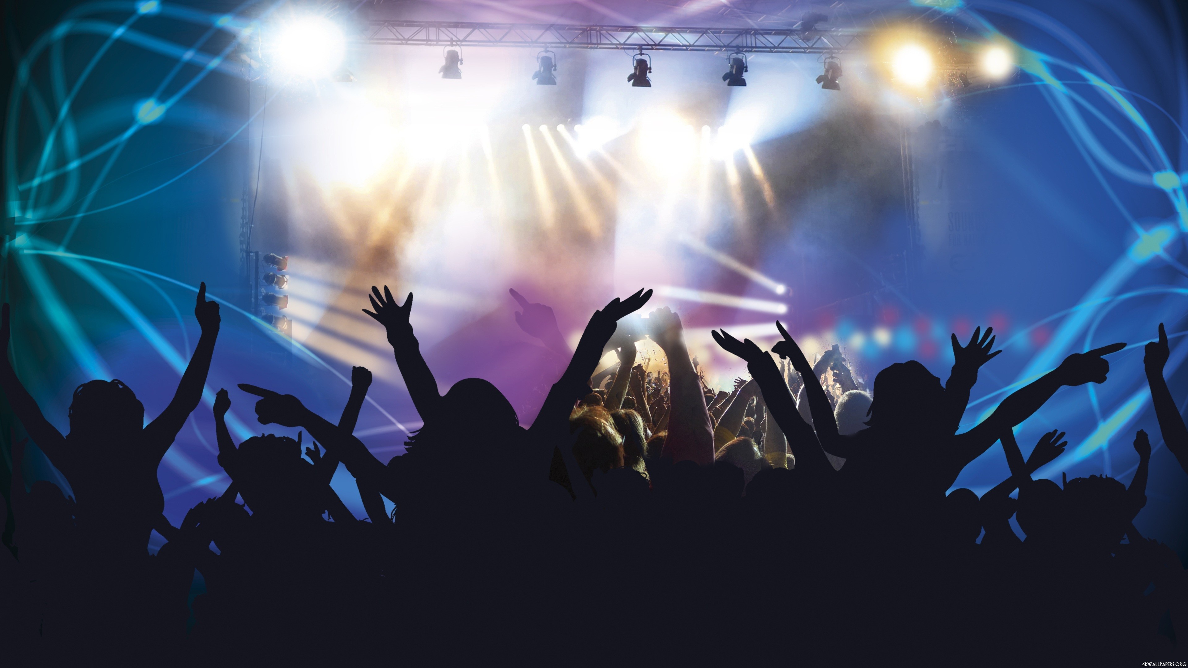 Concerto, Folla, Luci del palco, Silhouette, 3840x2160, wallpaper desktop