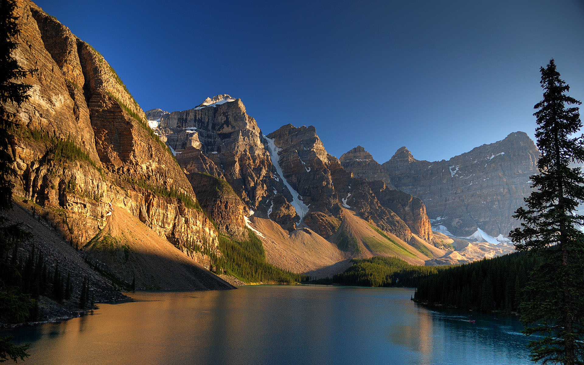 Lago Moraine, Parco nazionale di Banff, Canada, Montagne Rocciose, Tramonto, immagine di sfondo