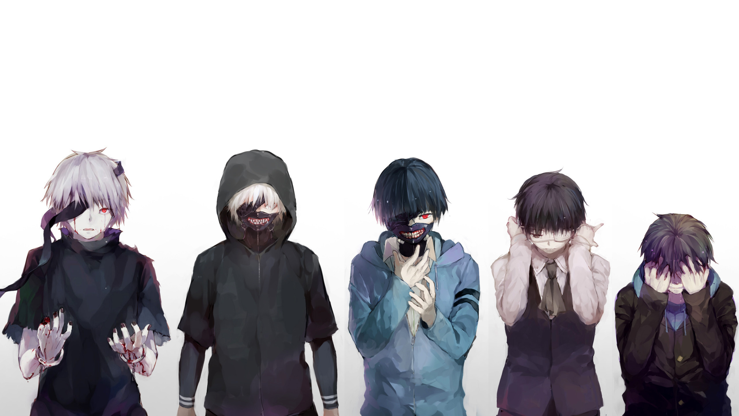 Ken Kaneki, Tokyo Ghoul, Evoluzione, Sfondo bianco, 2K, wallpaper per computer