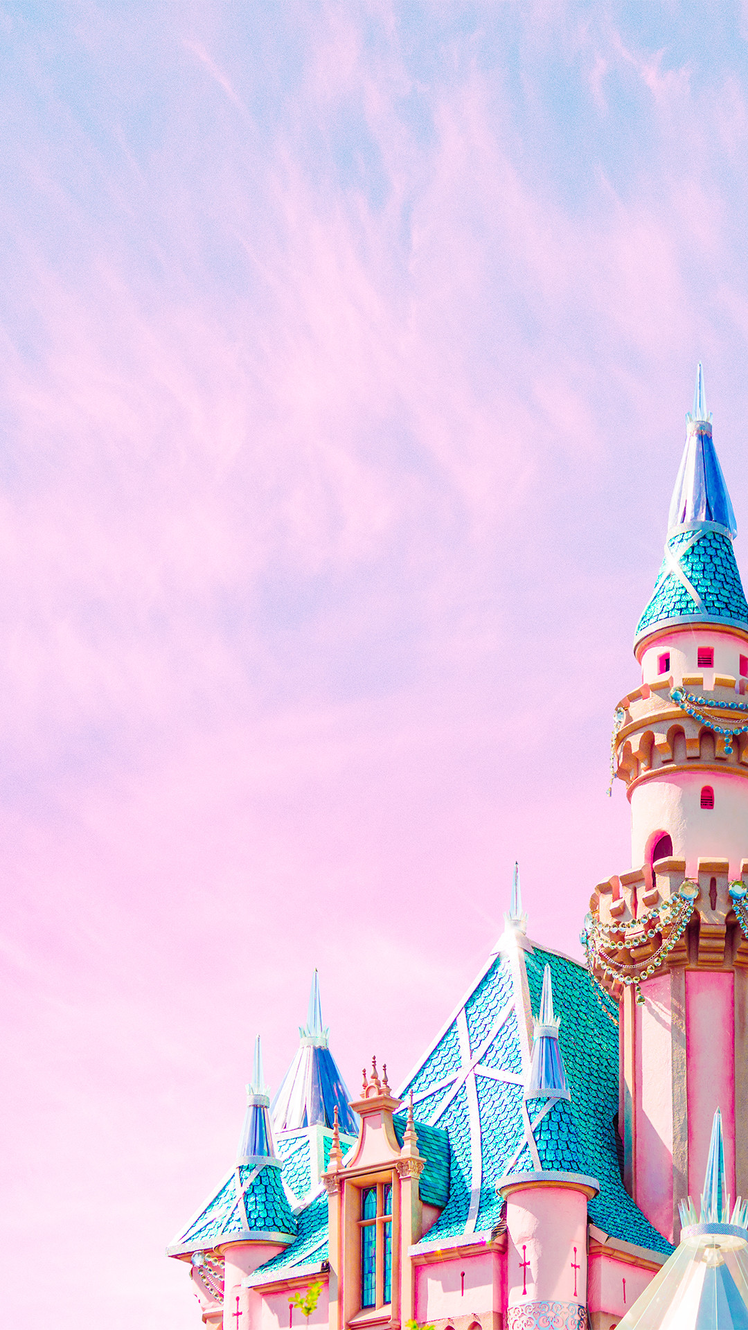 Castello della Bella Addormentata, Disneyland, Disney, Cielo rosa, sfondo per iPhone
