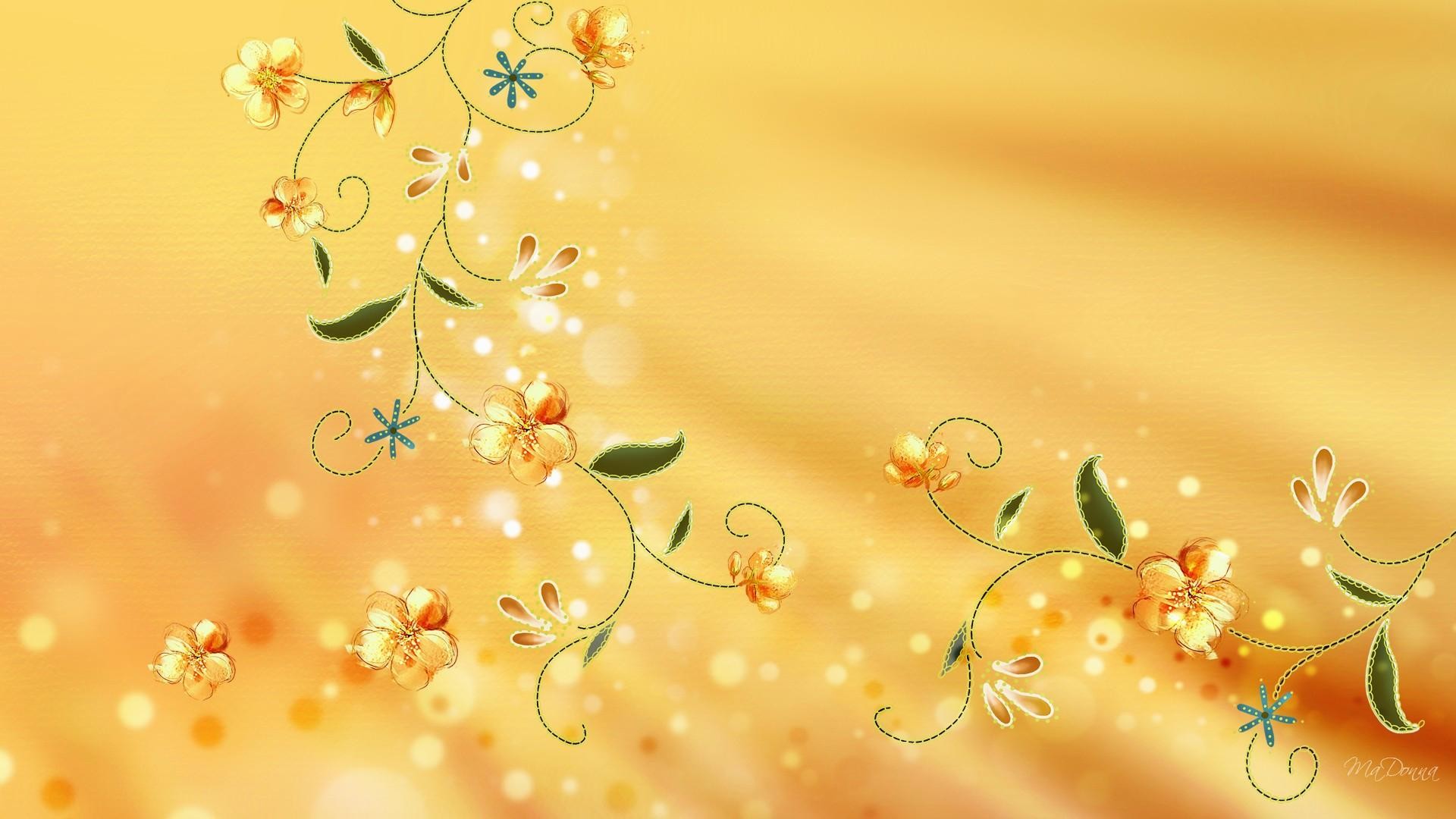 Fiori stilizzati, Arabeschi, Oro, Illustrazione, 1920x1080, sfondo per PC