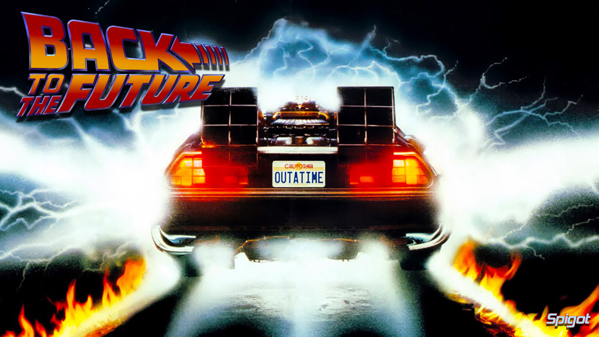 Ritorno al futuro, DeLorean DMC-12, OUTATIME, Fulmini, Fuoco, Full HD, wallpaper per PC