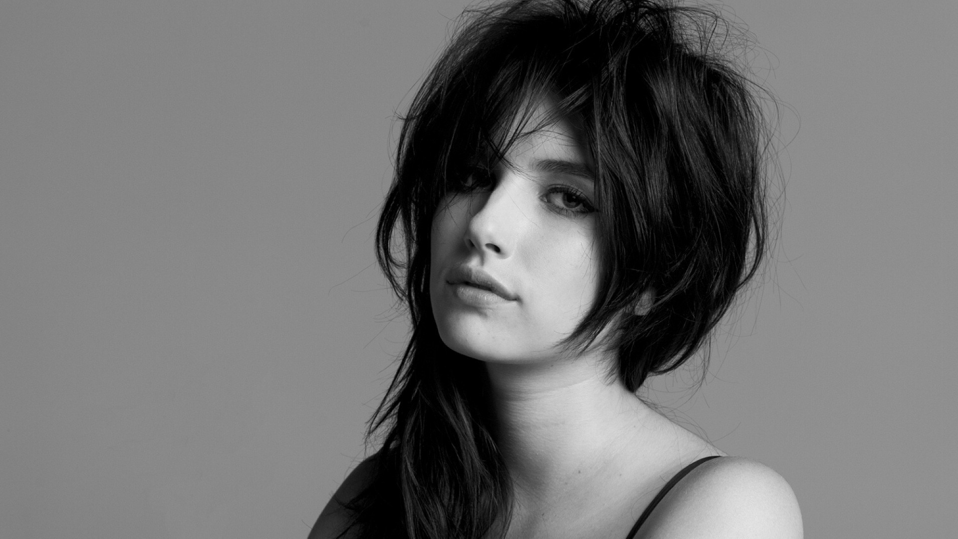 Emma Roberts, Bianco e nero, Ritratto, Capelli corti, Full HD, sfondo per PC