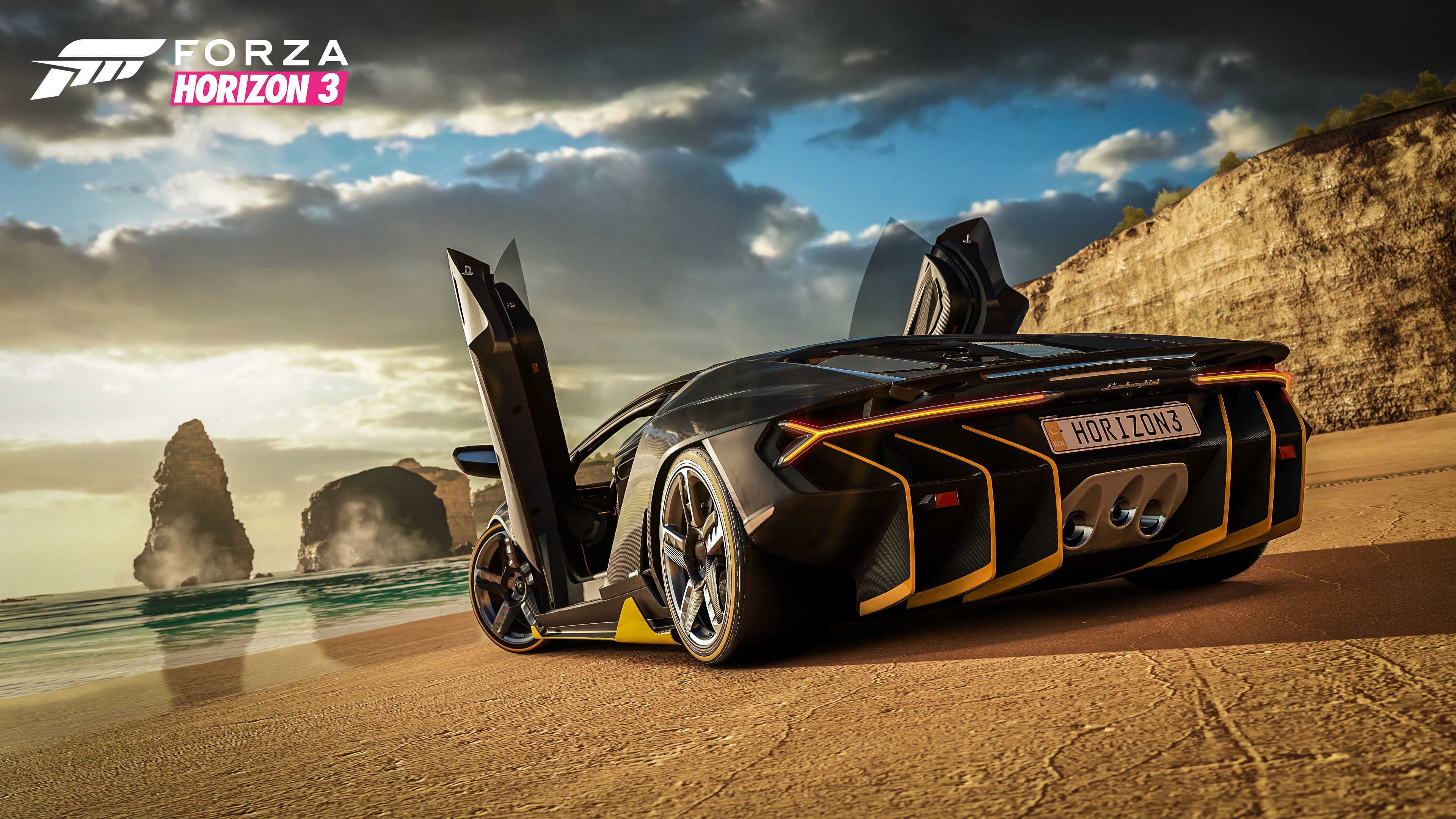 Lamborghini Centenario, Forza Horizon 3, Spiaggia, Supercar, 4K, sfondo per PC e portatile