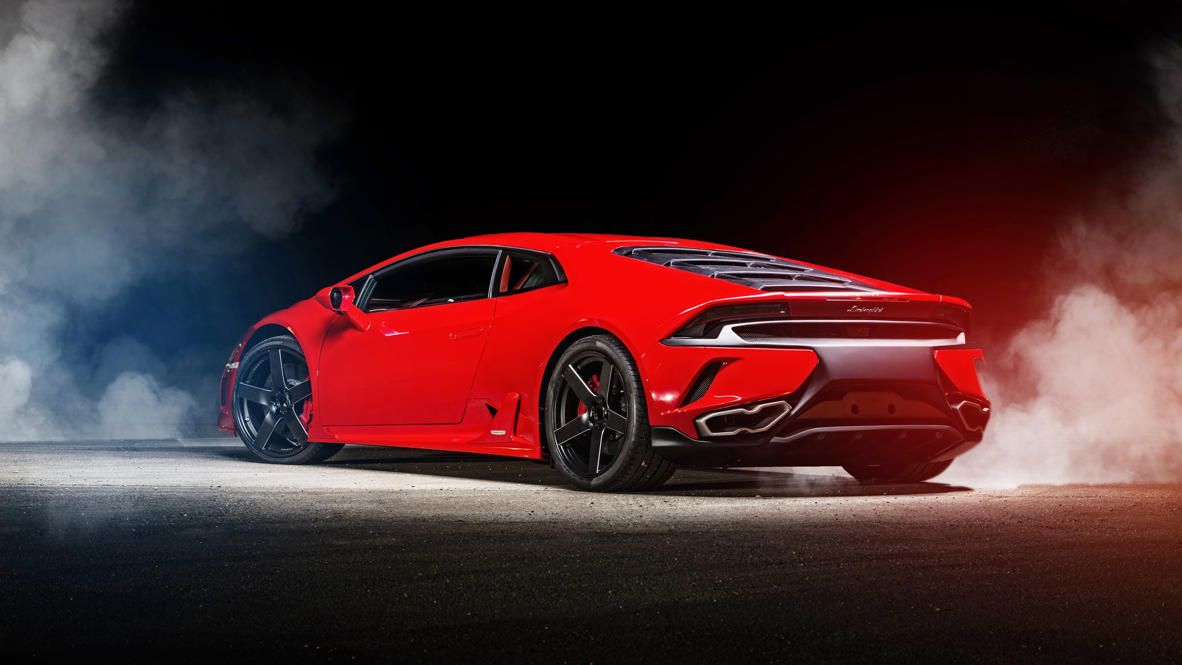 Lamborghini Huracán, Rosso, Fumo, Vista posteriore, 4K 2160p, sfondo desktop
