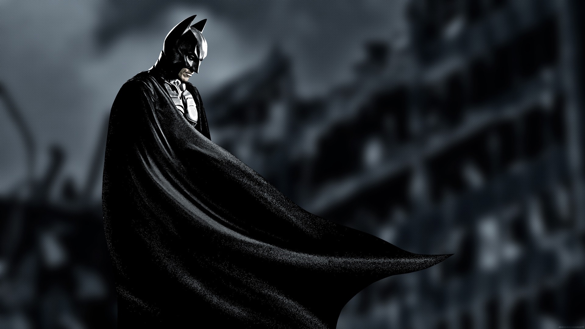Batman, Mantello, Bianco e nero, Full HD, sfondo desktop
