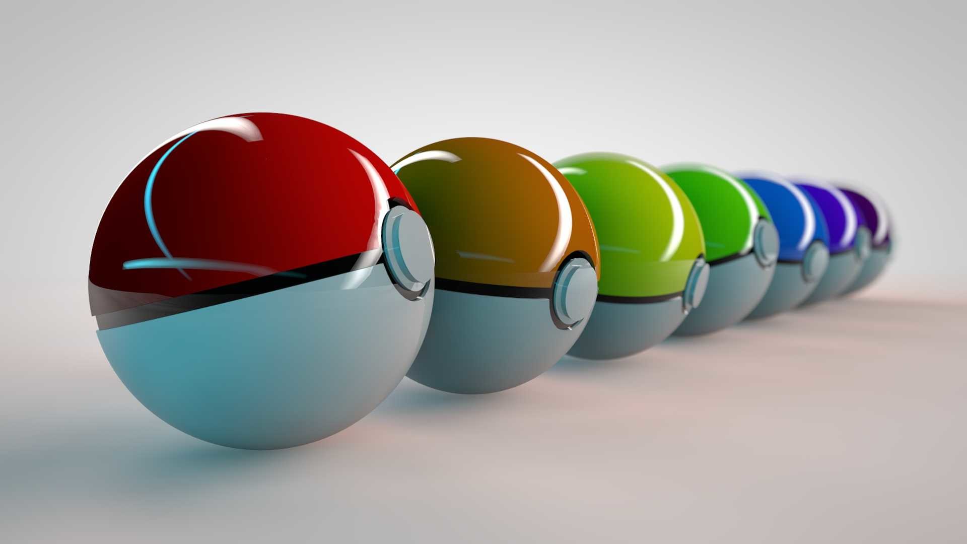 Poké Ball, Pokémon, Fila, Colori arcobaleno, 1920x1080, sfondo per PC