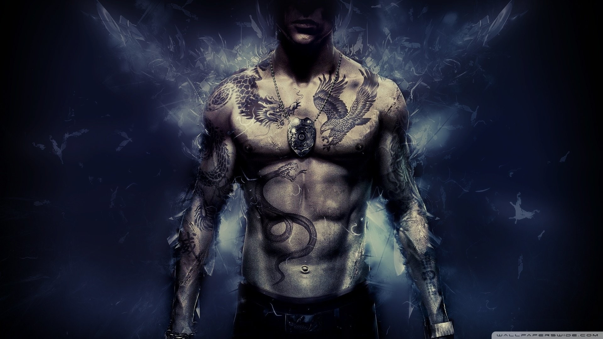 Uomo tatuato, Torso, Addominali, Fumo, Full HD, sfondo per portatile