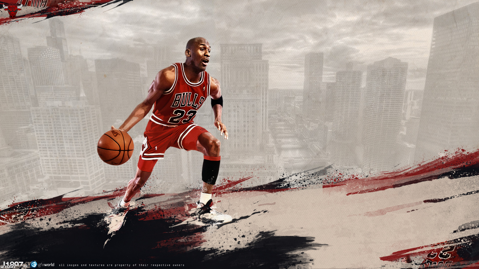 Michael Jordan, Chicago Bulls, Palleggio, Pennellate, 1920x1080, immagine di sfondo