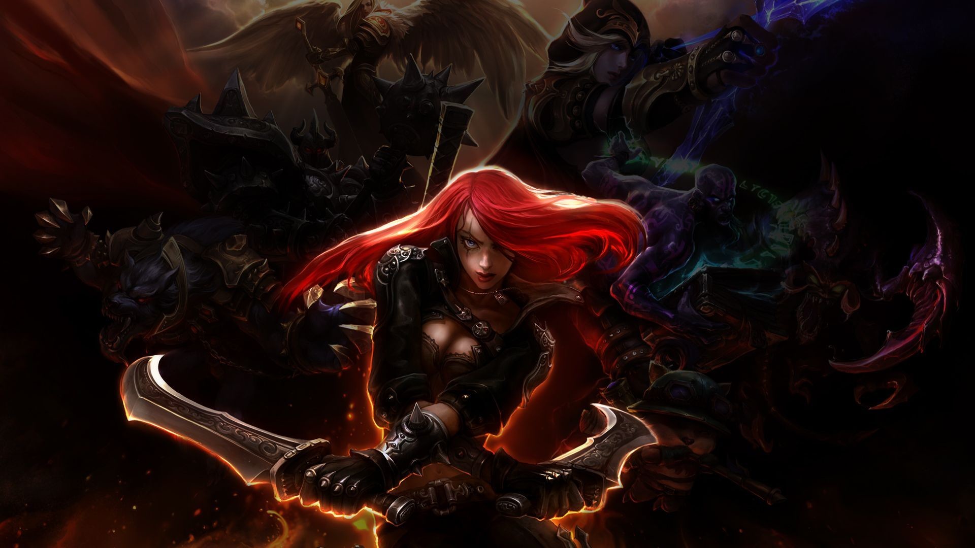 Katarina, League of Legends, Lame, Fuoco, 1920x1080, sfondo per PC