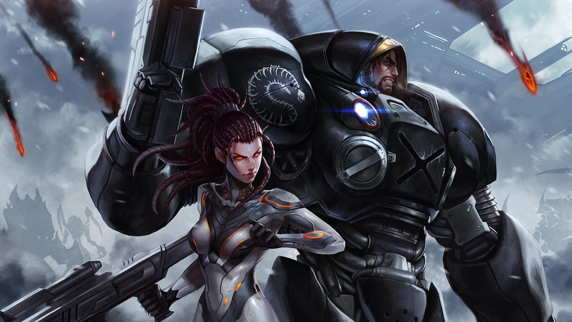 Sarah Kerrigan, Jim Raynor, StarCraft II, Fantasy art, Full HD, wallpaper desktop