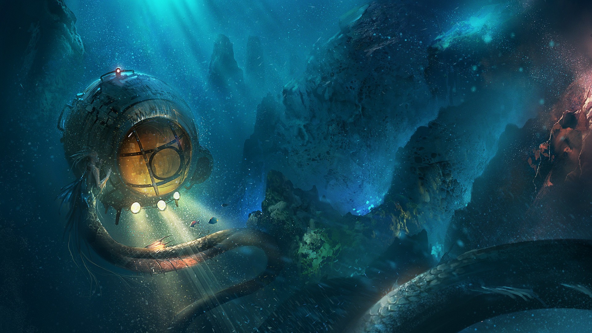 Batiscafo, Abisso, Tentacoli, Oceano, Full HD 1080p, sfondo desktop