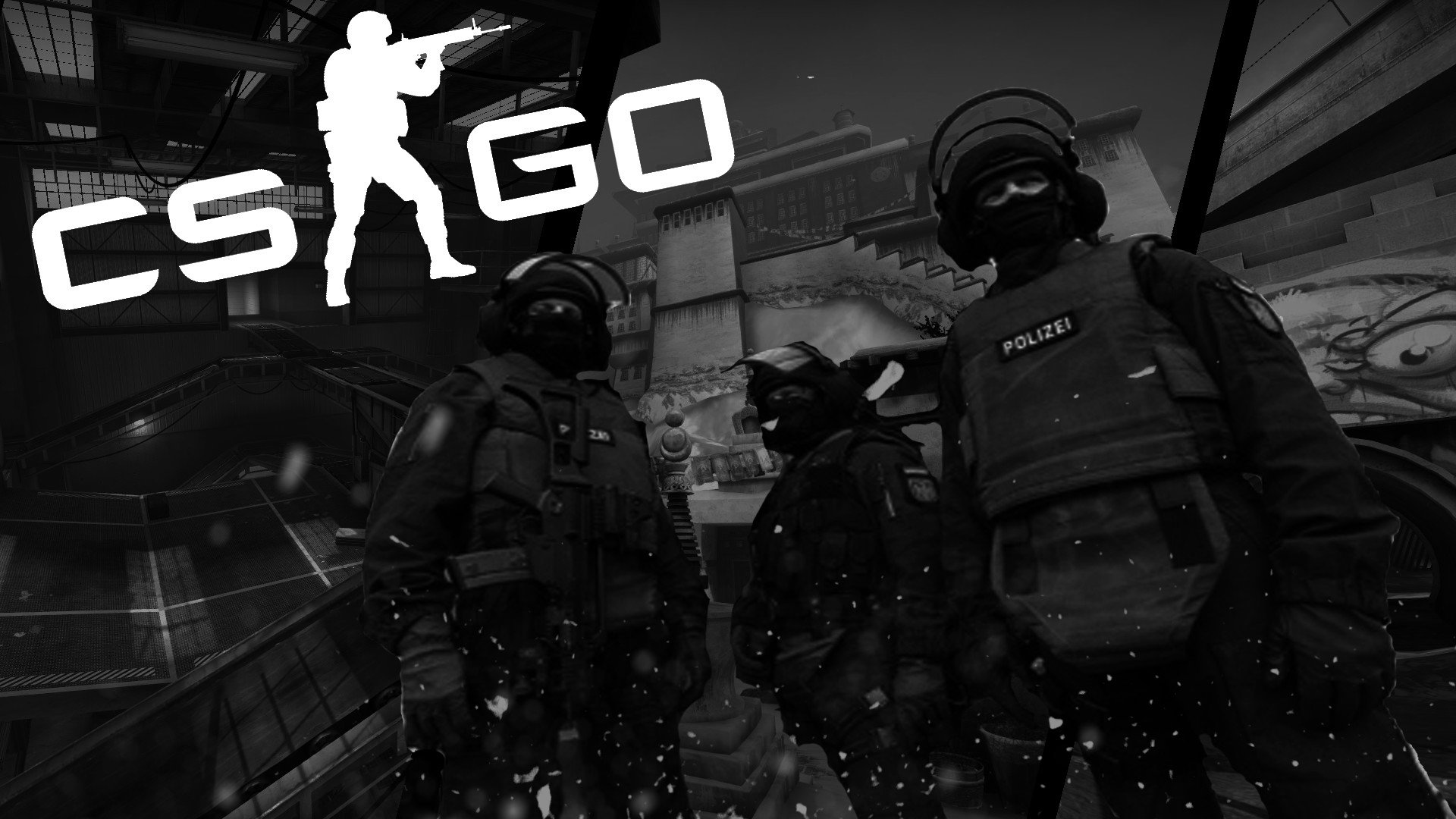 Counter-Strike: Global Offensive, Logo CS:GO, Antiterroristi, Bianco e nero, sfondo Full HD
