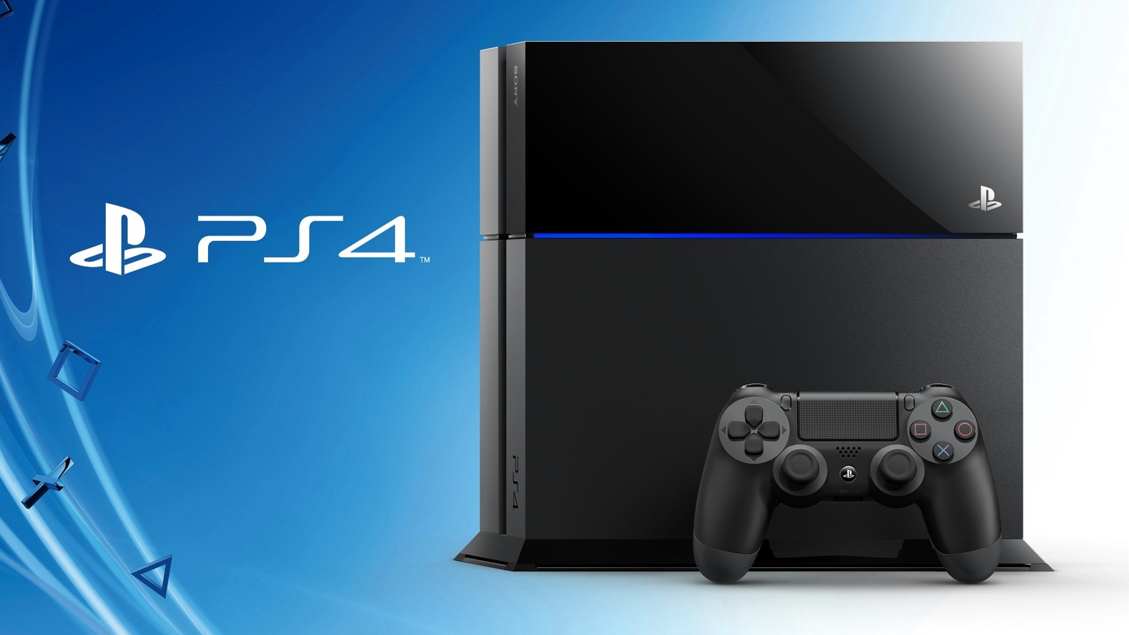 PlayStation 4, DualShock 4, Console, Sfondo blu, 4K, wallpaper per PC