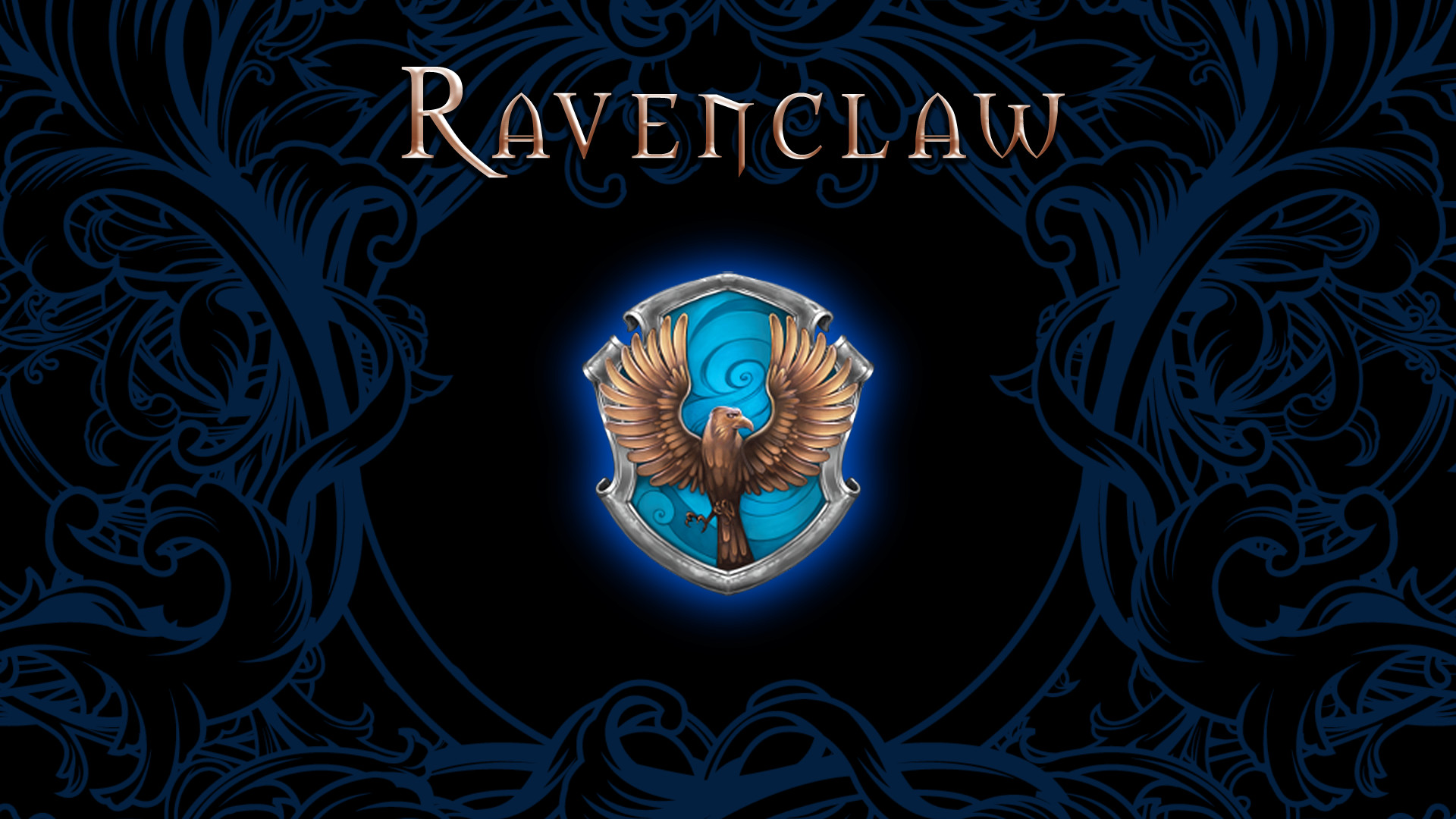 Corvonero, Stemma di Corvonero, Harry Potter, Sfondo nero, Ornamenti blu, wallpaper desktop Full HD