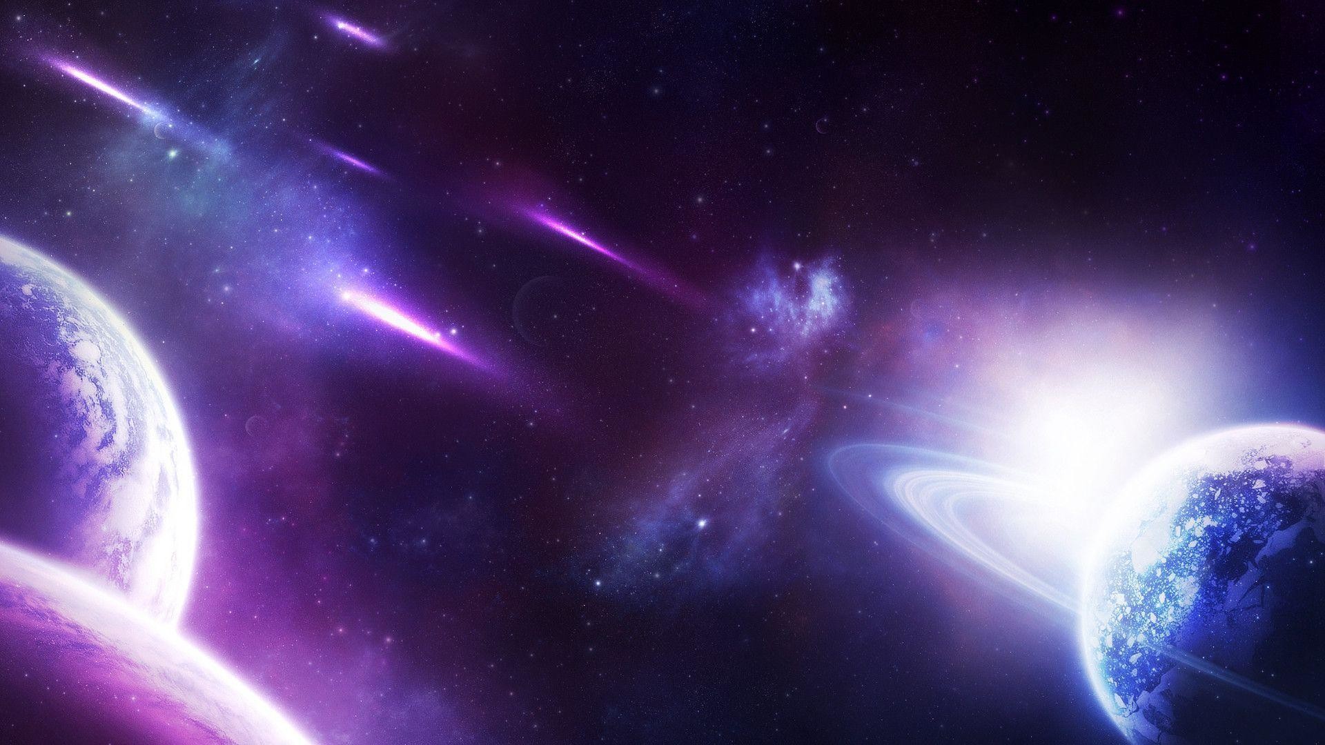 Pianeti, Pianeta con anelli, Spazio, Viola, Arte digitale, Full HD, wallpaper per computer