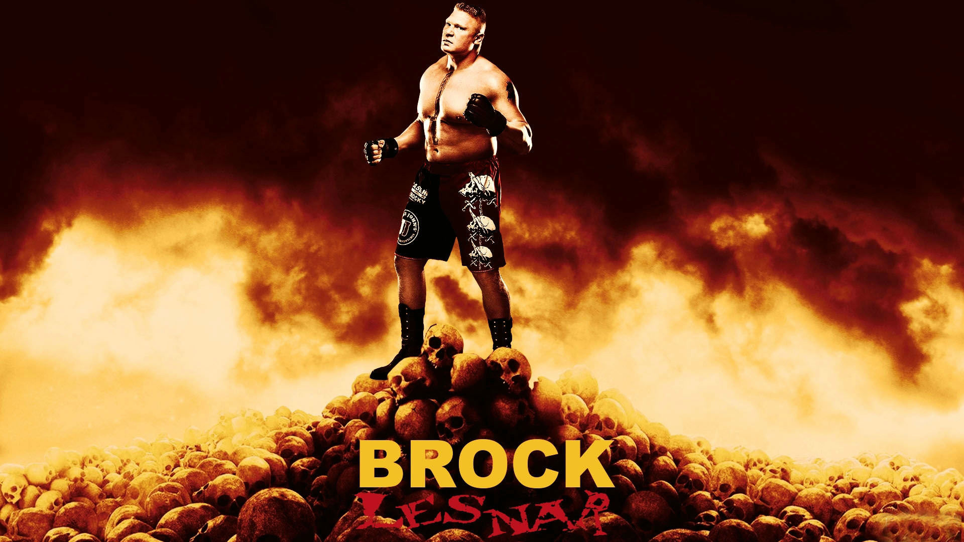 Brock Lesnar, Fuoco, Teschi, UFC, 16:9 Full HD, sfondo widescreen