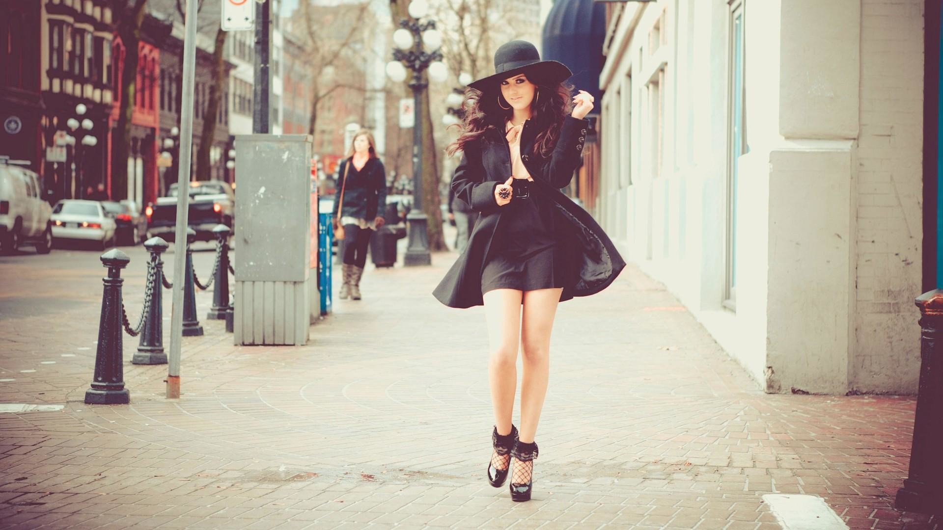 Modella, Street style, Cappello, Strada cittadina, Full HD 1080p, sfondo desktop
