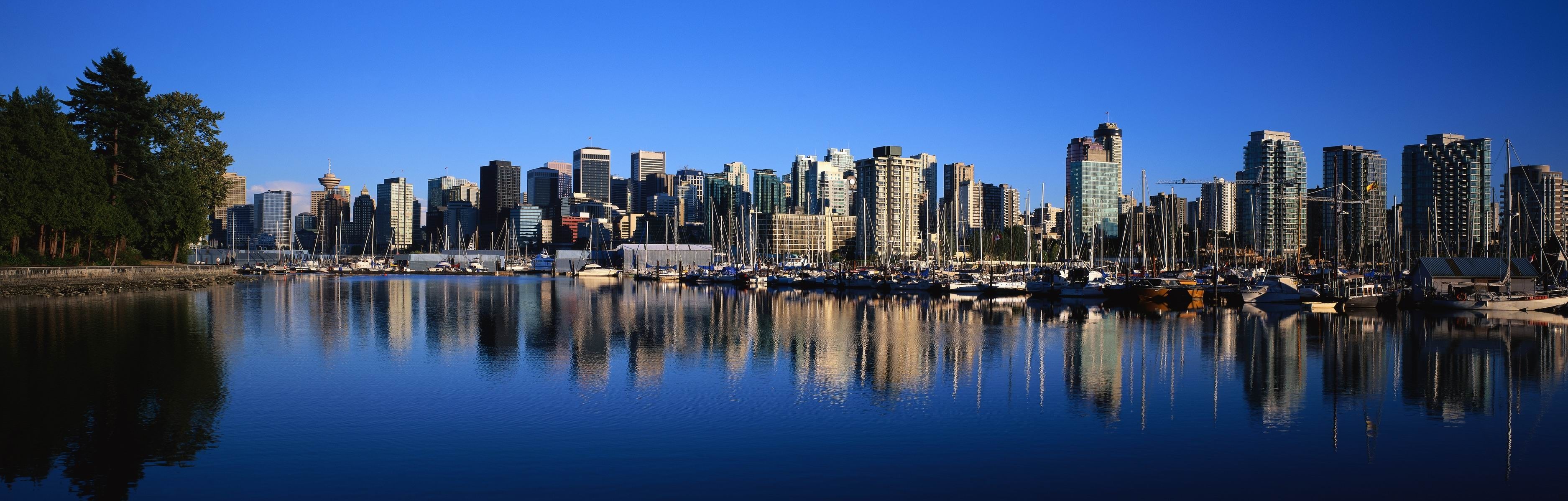 Vancouver, Skyline, Riflesso, Porto, HD, sfondo desktop