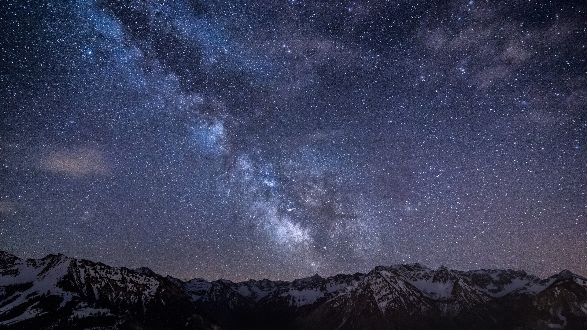 Via Lattea, Cielo stellato, Montagne, Notte, Full HD, wallpaper per portatile
