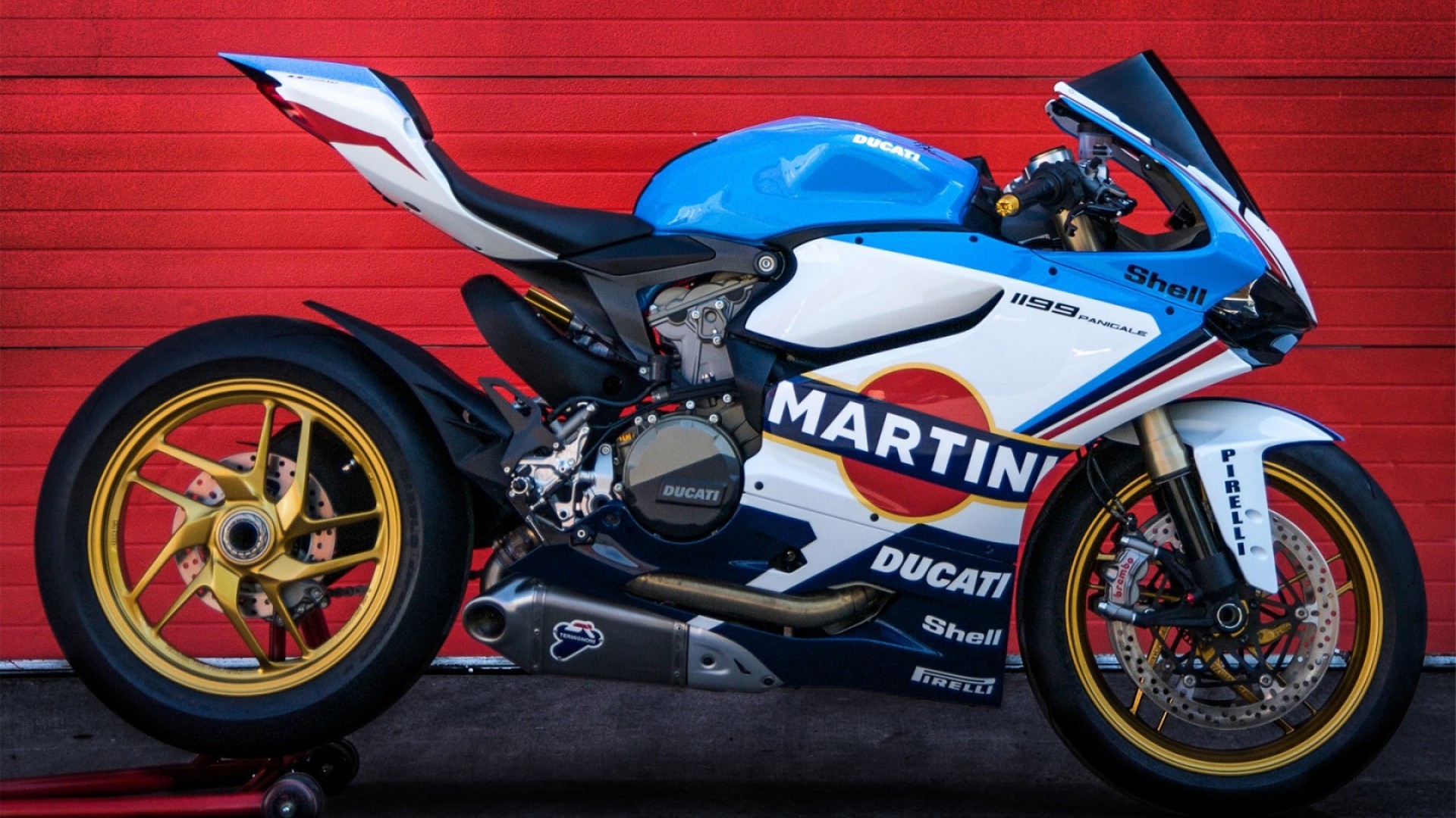Ducati 1199 Panigale, Martini Racing, Superbike, Sfondo rosso, Full HD, wallpaper per computer