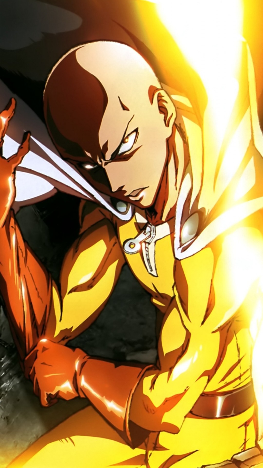 Saitama, One Punch Man, Pugno, Luce gialla, Full HD, sfondo per smartphone