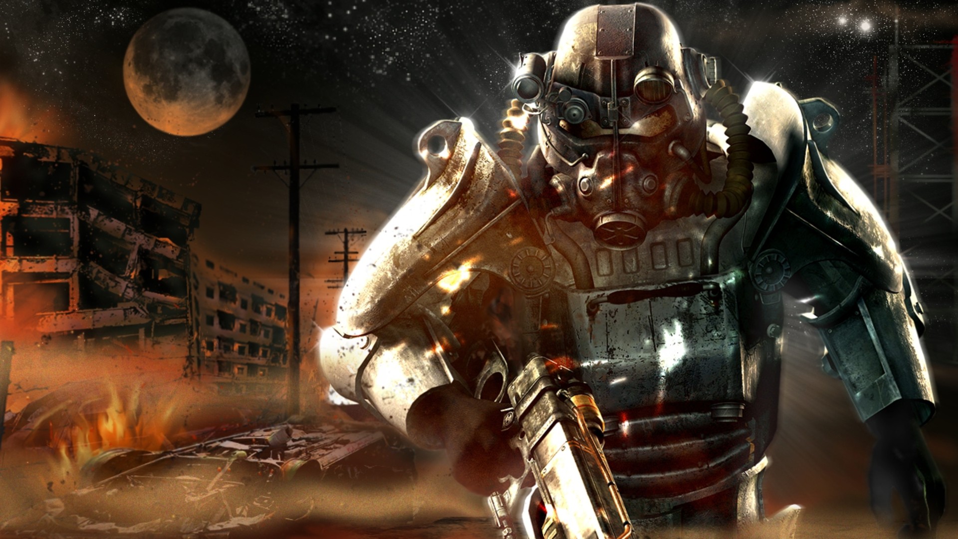 Fallout 4, Armatura atomica, Rovine, Luna, Full HD, sfondo per portatile
