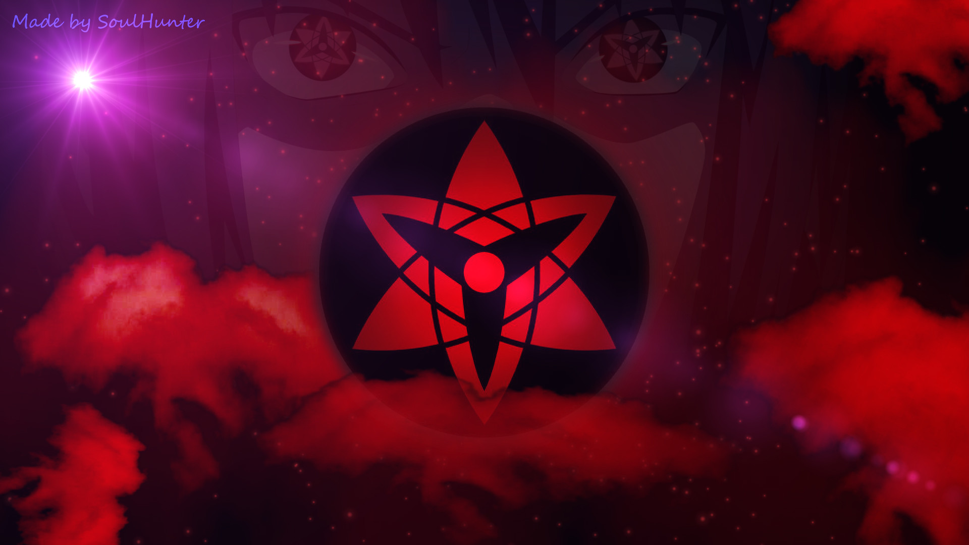 Mangekyō Sharingan, Sasuke Uchiha, Naruto, Rosso, Full HD, sfondo desktop