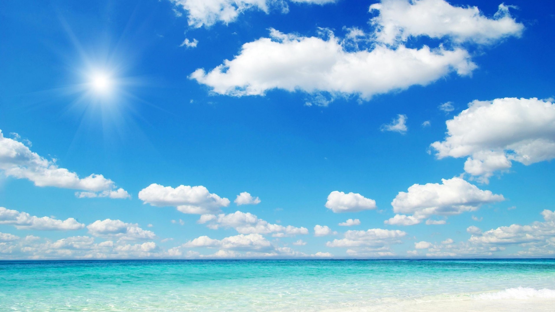 Mare, Spiaggia, Sole, Nuvole bianche, 1920x1080, sfondo per PC