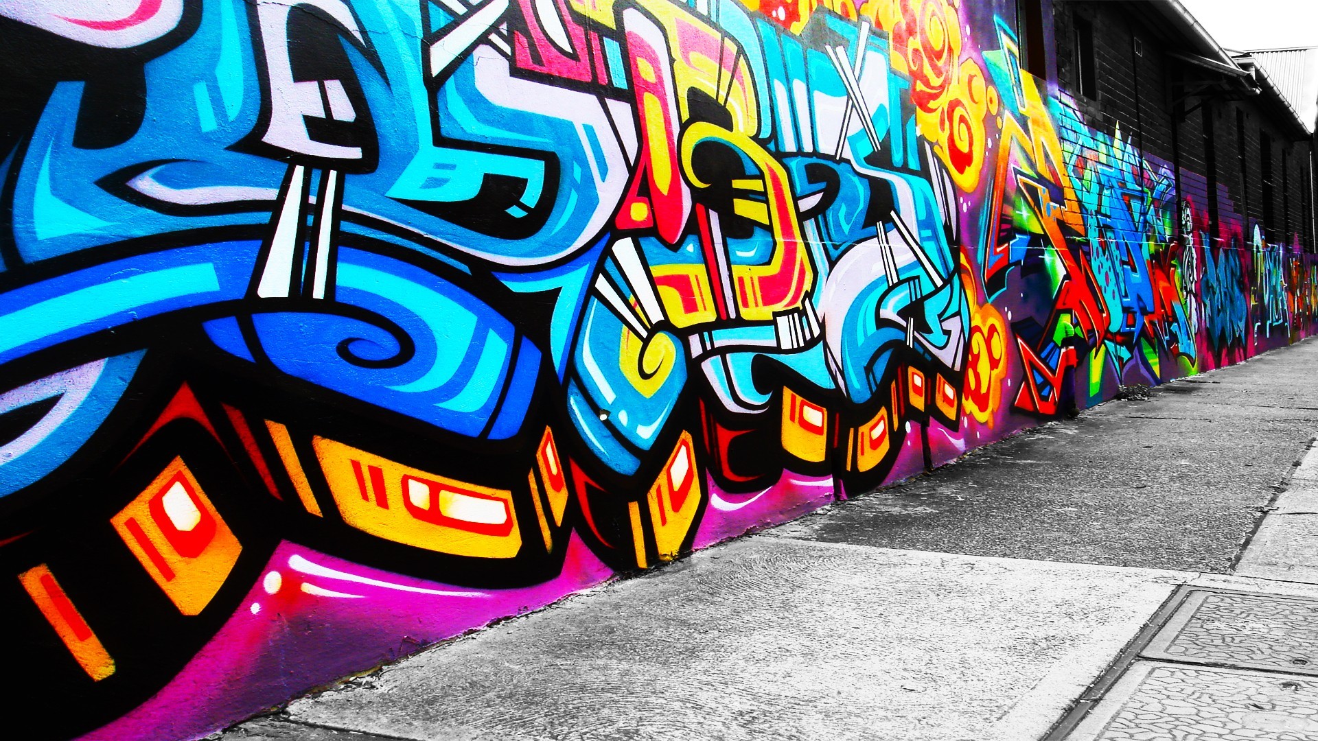 Graffiti, Wildstyle, Muro colorato, Strada, Full HD 1080p, sfondo desktop