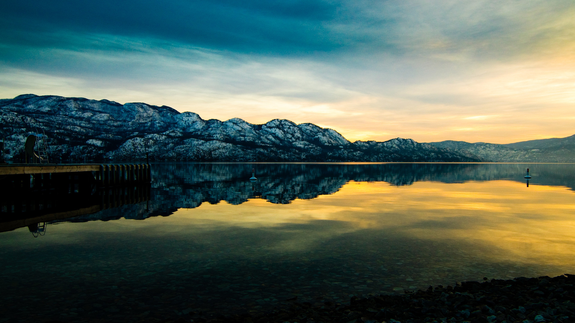 Lago, Montagne, Tramonto, Riflesso, Full HD, sfondo per portatile