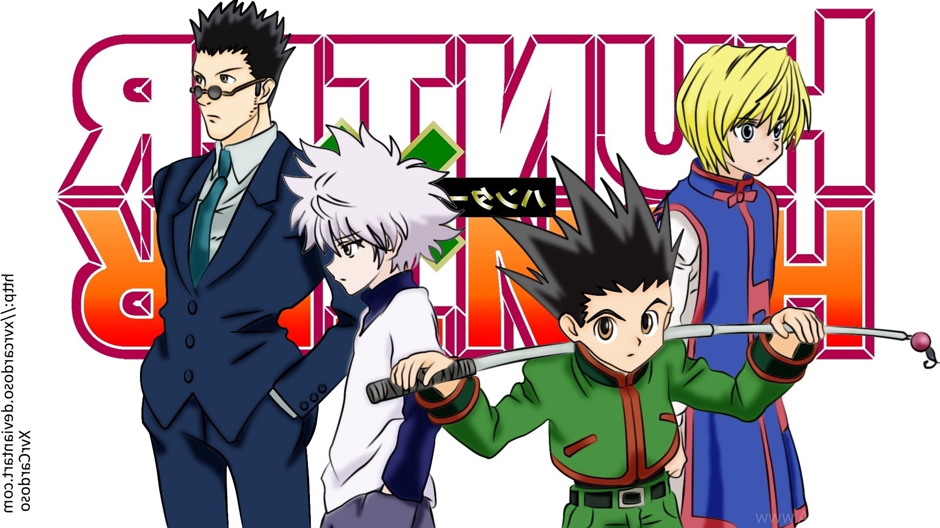 Gon Freecss, Killua Zoldyck, Kurapika, Leorio Paradinight, Hunter x Hunter, Logo, sfondo per PC