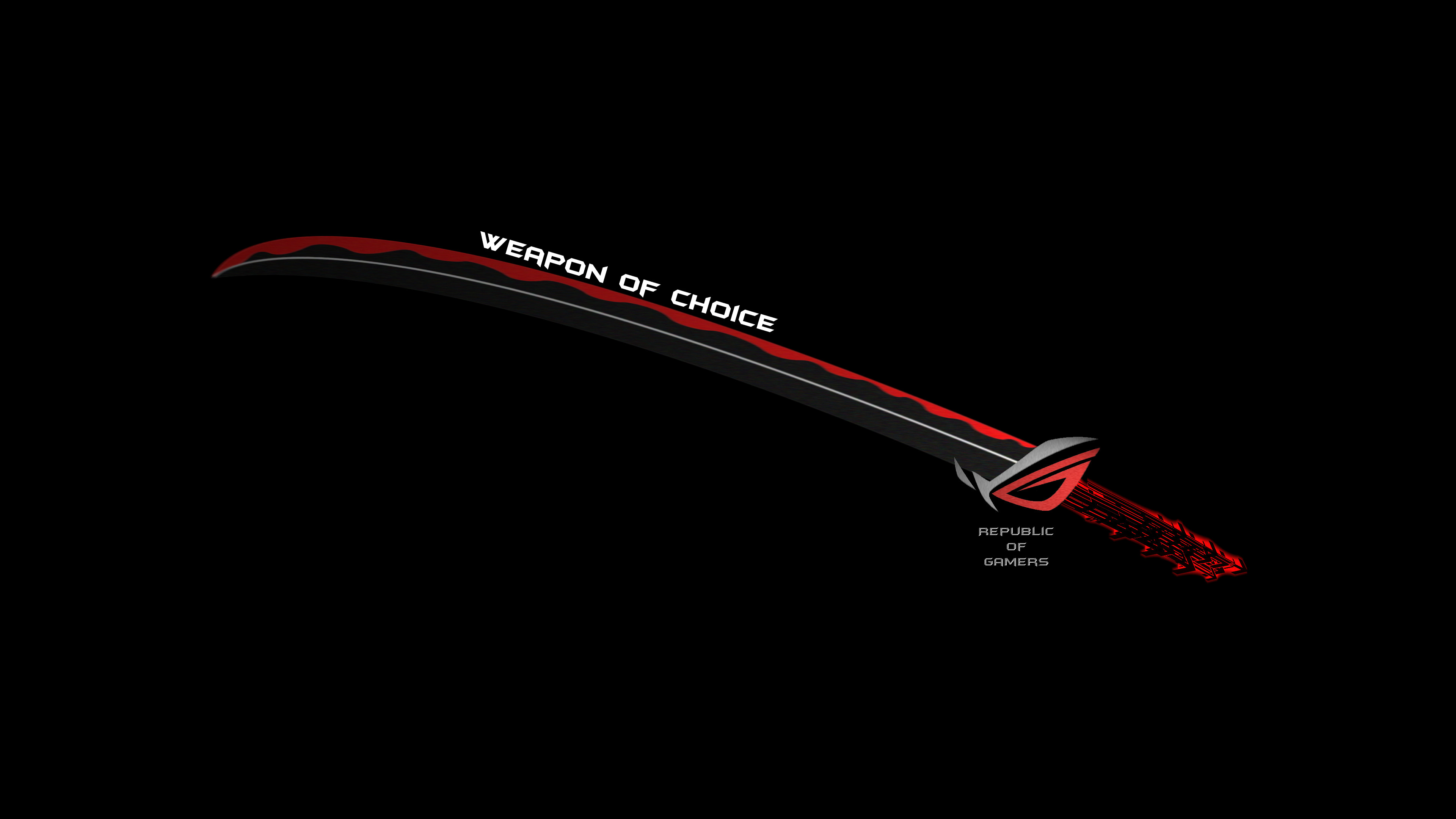 Logo ROG, Weapon of Choice, Katana, Asus, Sfondo nero, 4K, wallpaper desktop
