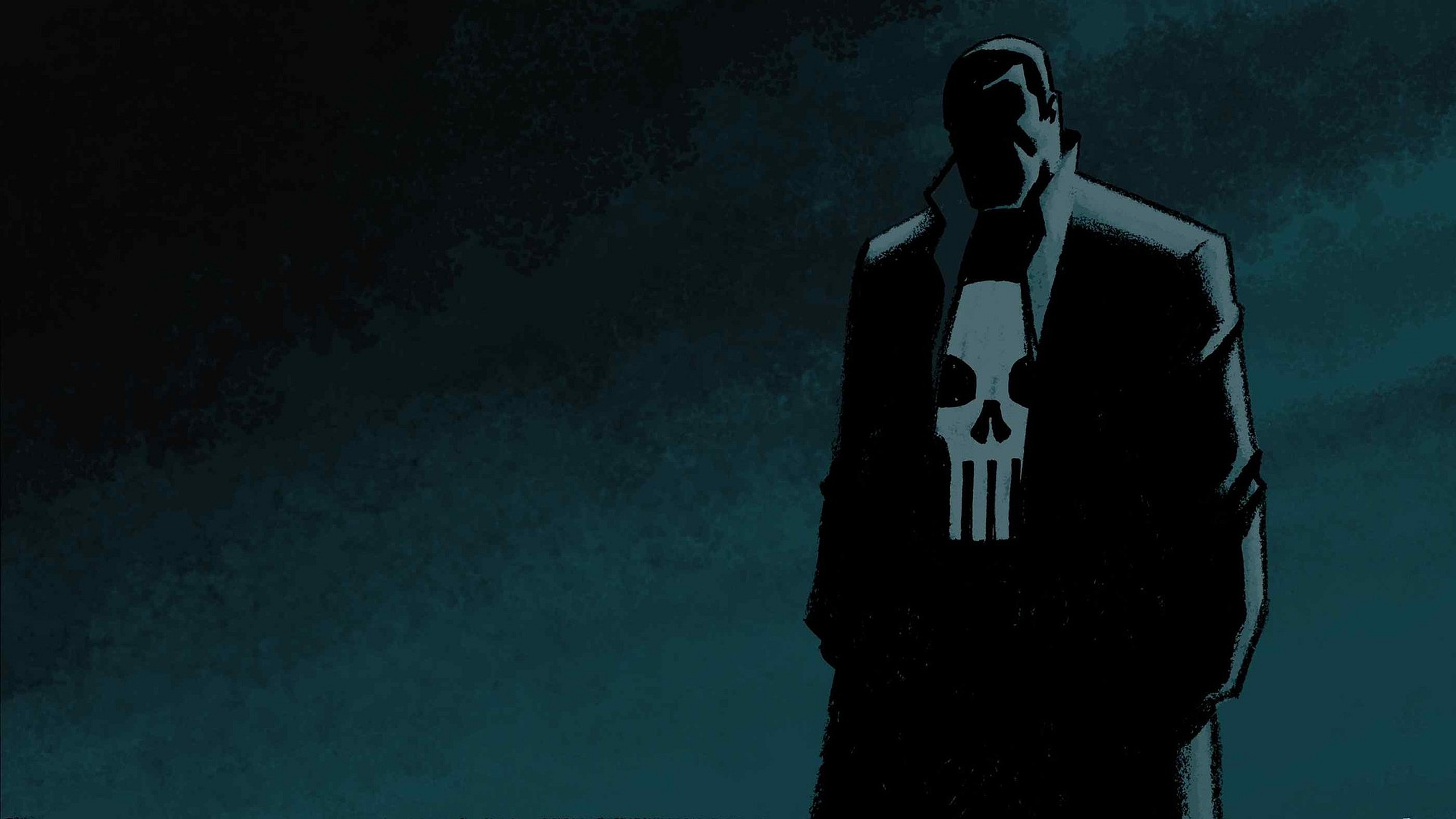 Frank Castle, The Punisher, Silhouette, Toni verde acqua, 2K, sfondo per portatile