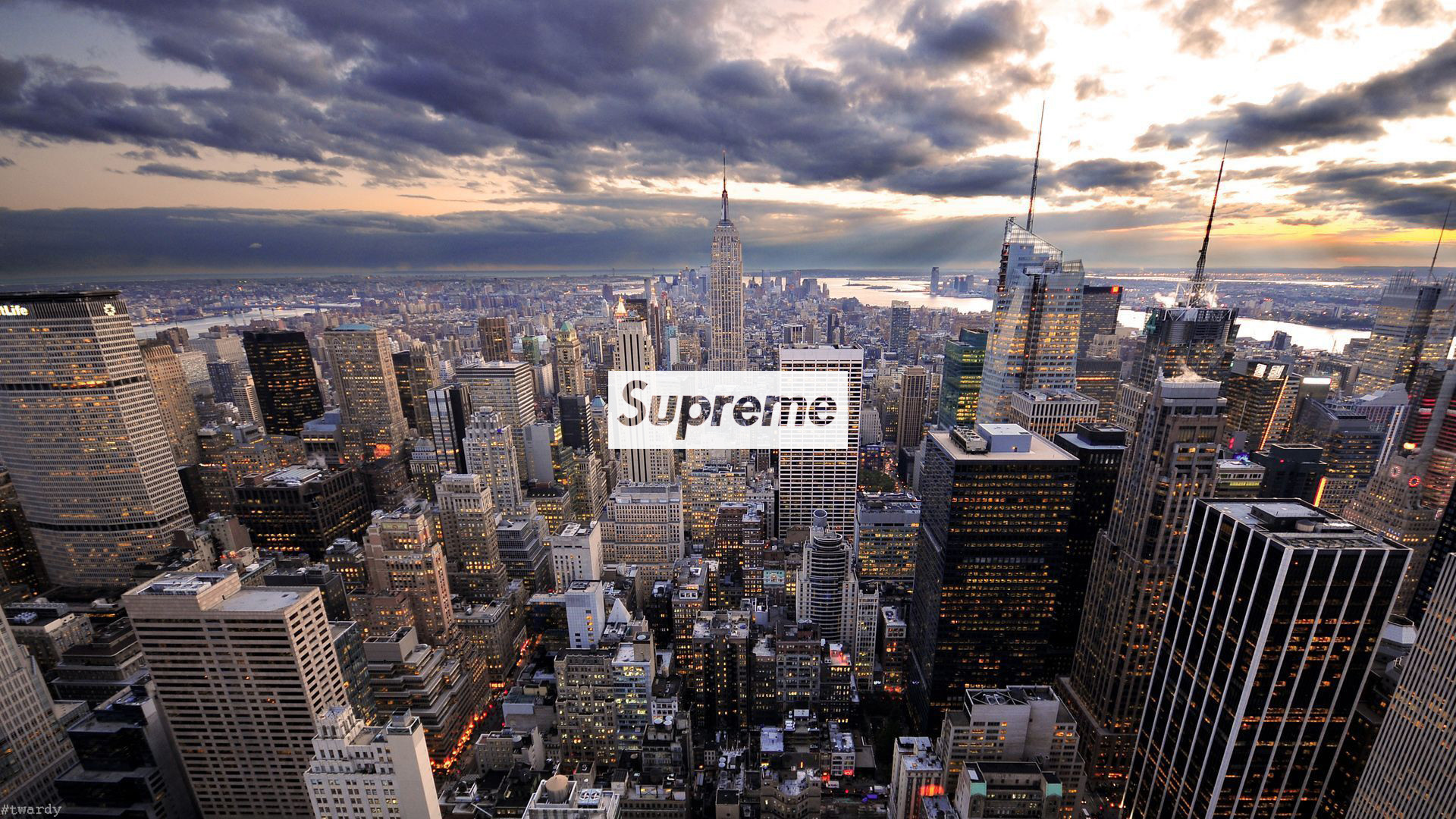 Empire State Building, New York, Logo Supreme, Vista aerea, Full HD, sfondo per PC e portatile