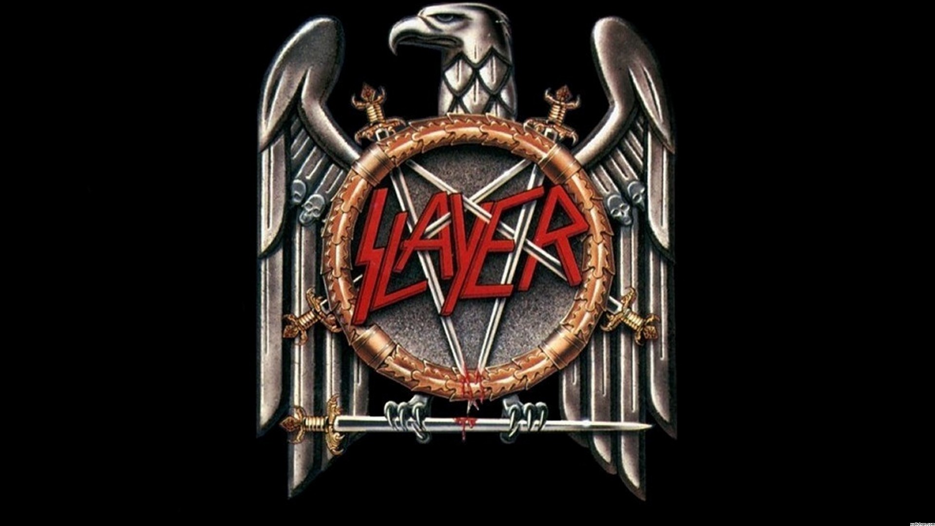 Slayer, Logo, Aquila, Sfondo nero, Full HD, wallpaper per portatile