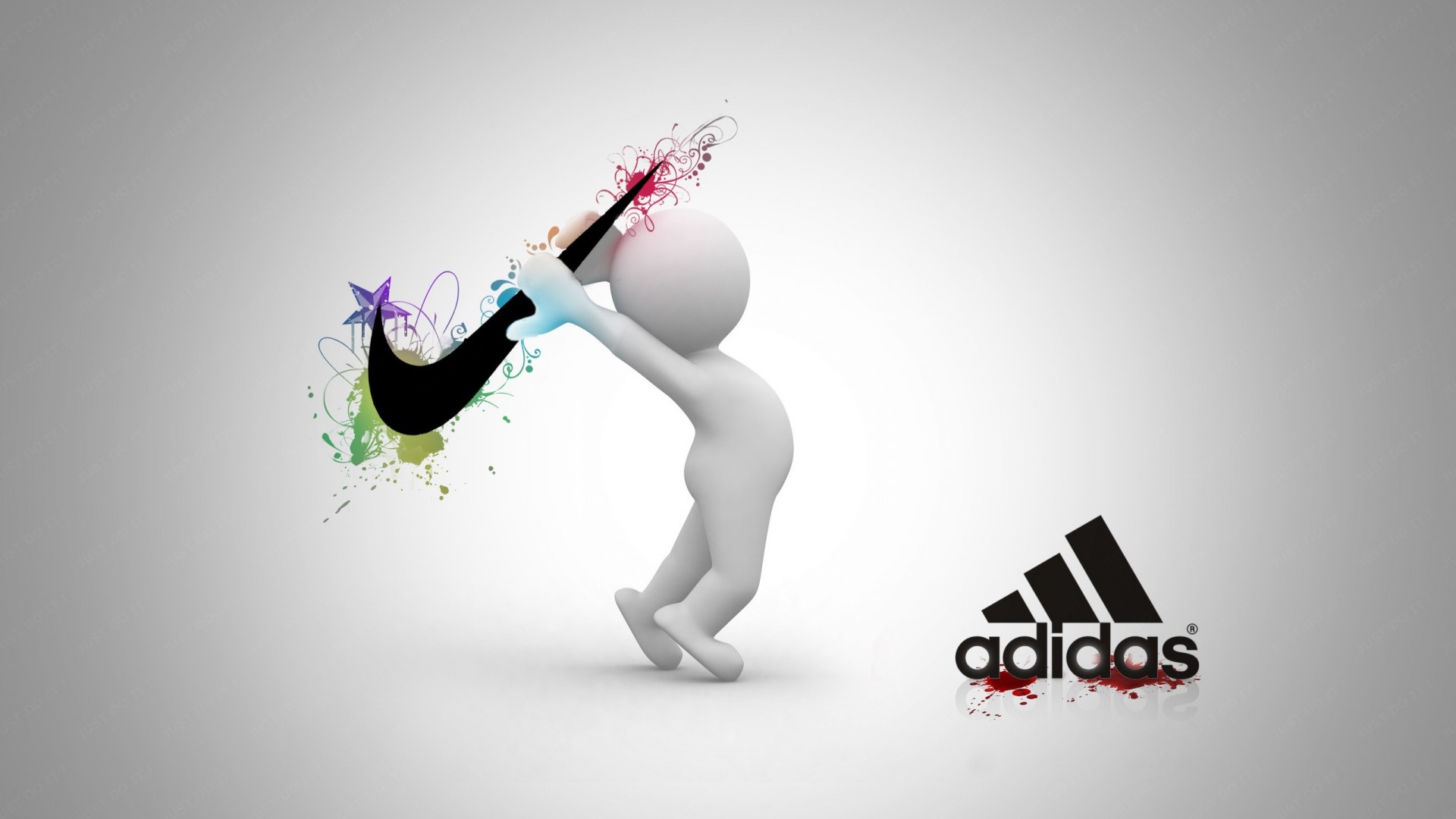 Adidas, Nike, Swoosh, Parodia, Arte 3D, Full HD, sfondo per PC
