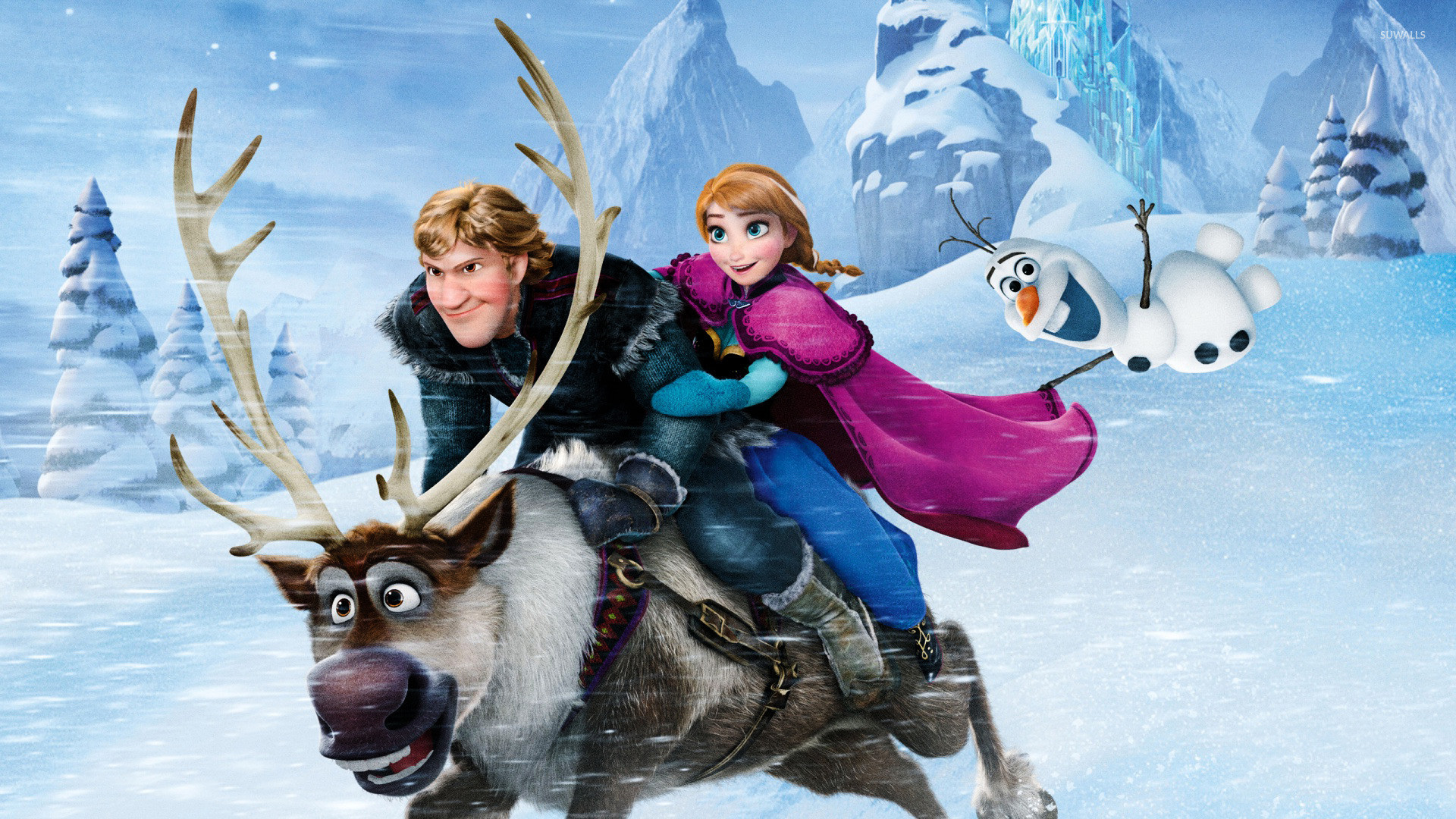 Kristoff, Anna, Sven, Olaf, Neve, Full HD, sfondo Windows 11